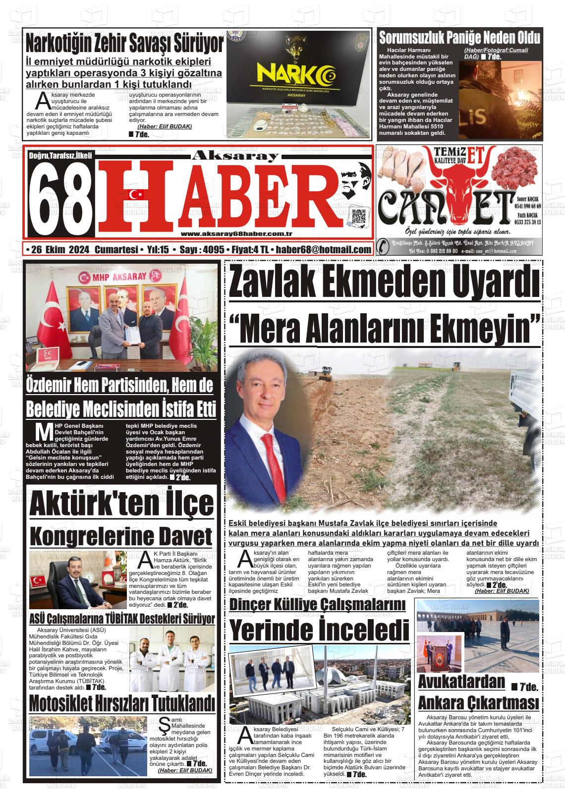 26 Ekim 2024 Aksaray 68 Haber Gazete Manşeti