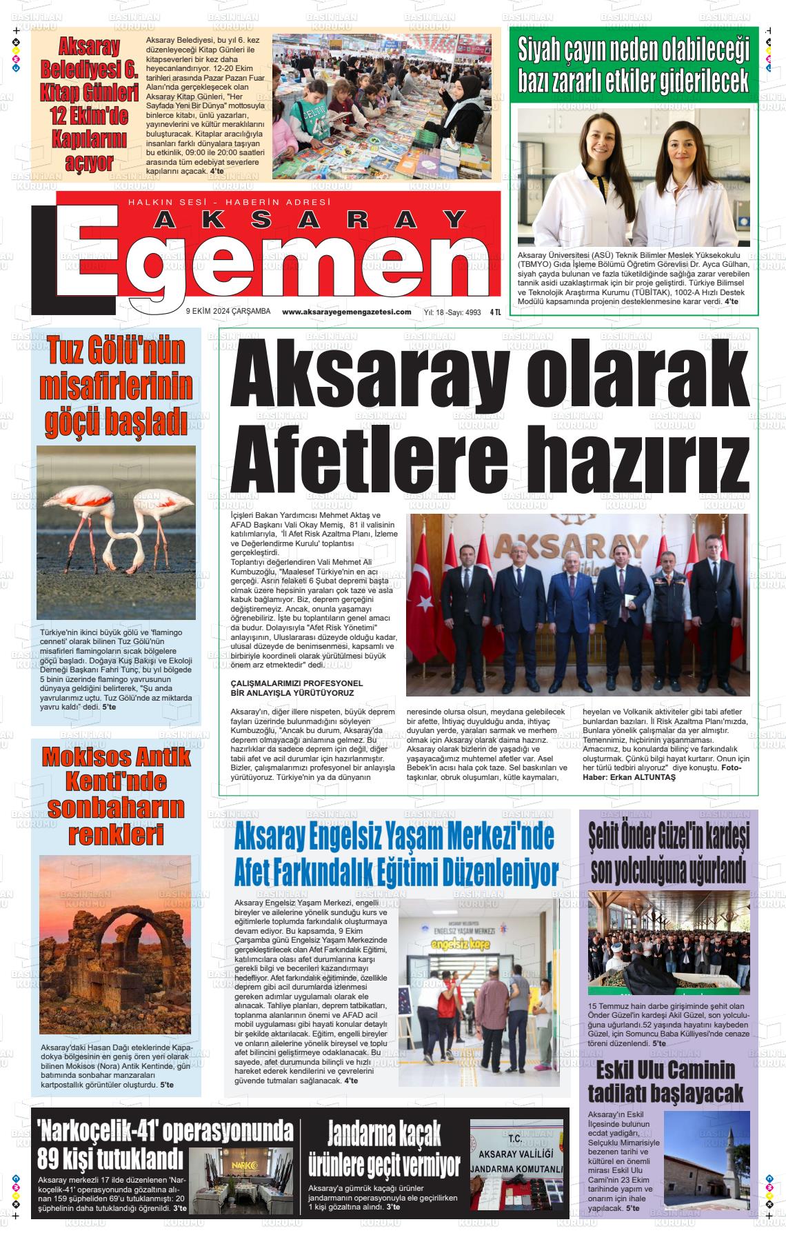 09 Ekim 2024 Aksaray Egemen Gazete Manşeti