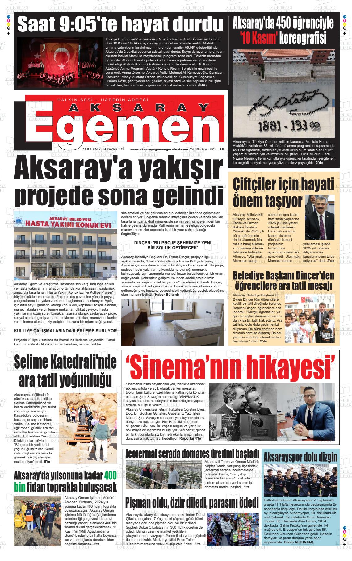 11 Kasım 2024 Aksaray Egemen Gazete Manşeti