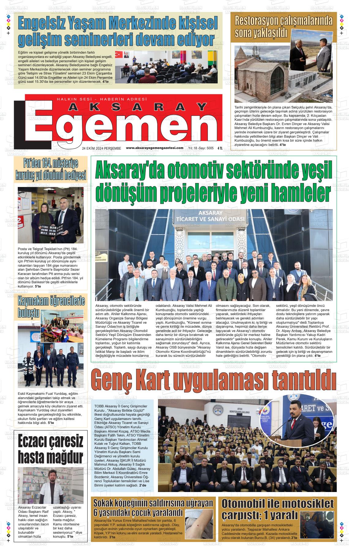 24 Ekim 2024 Aksaray Egemen Gazete Manşeti