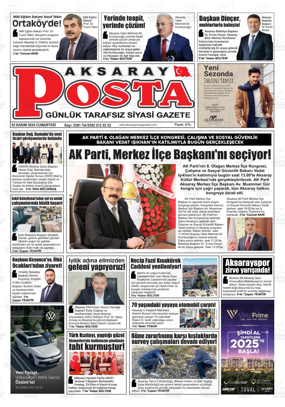 02 Kasım 2024 Aksaray Posta Gazete Manşeti