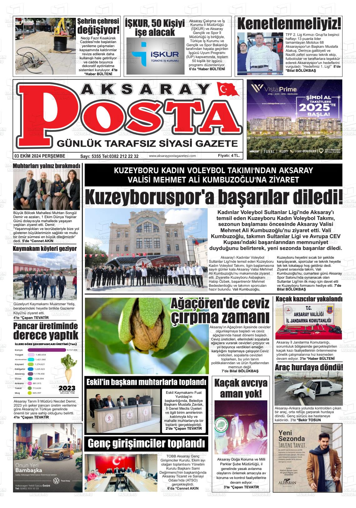 03 Ekim 2024 Aksaray Posta Gazete Manşeti