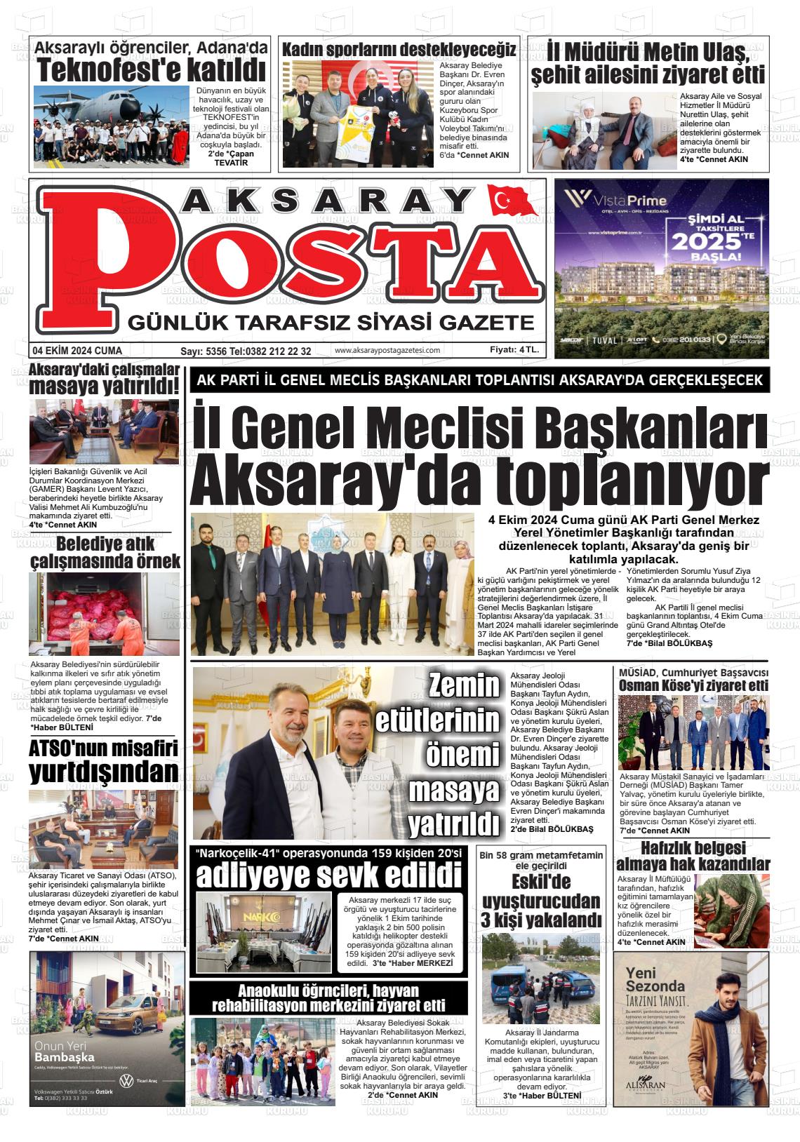 04 Ekim 2024 Aksaray Posta Gazete Manşeti