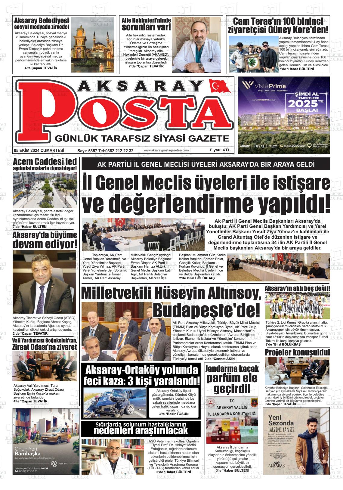 05 Ekim 2024 Aksaray Posta Gazete Manşeti