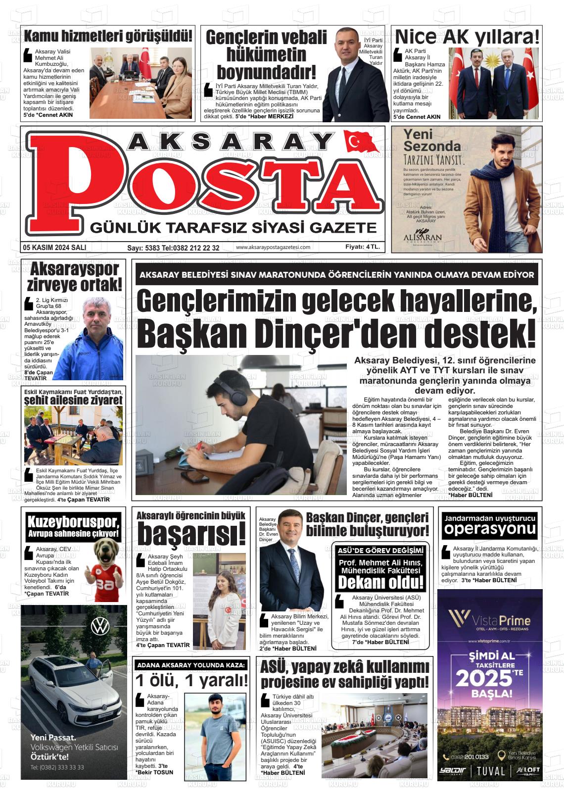 05 Kasım 2024 Aksaray Posta Gazete Manşeti