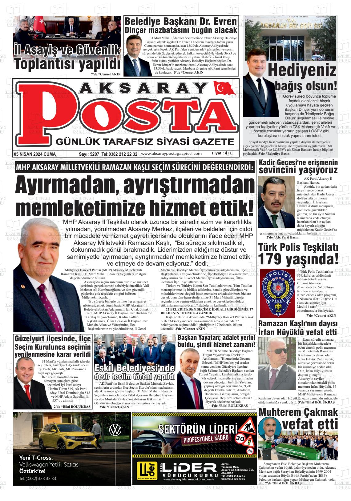 05 Nisan 2024 Aksaray Posta Gazete Manşeti