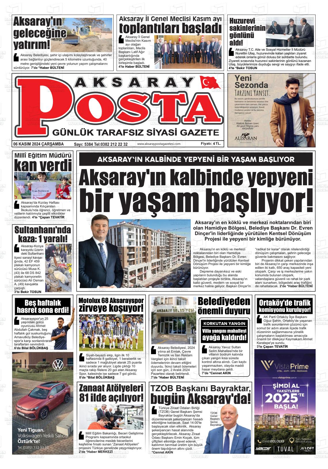 06 Kasım 2024 Aksaray Posta Gazete Manşeti