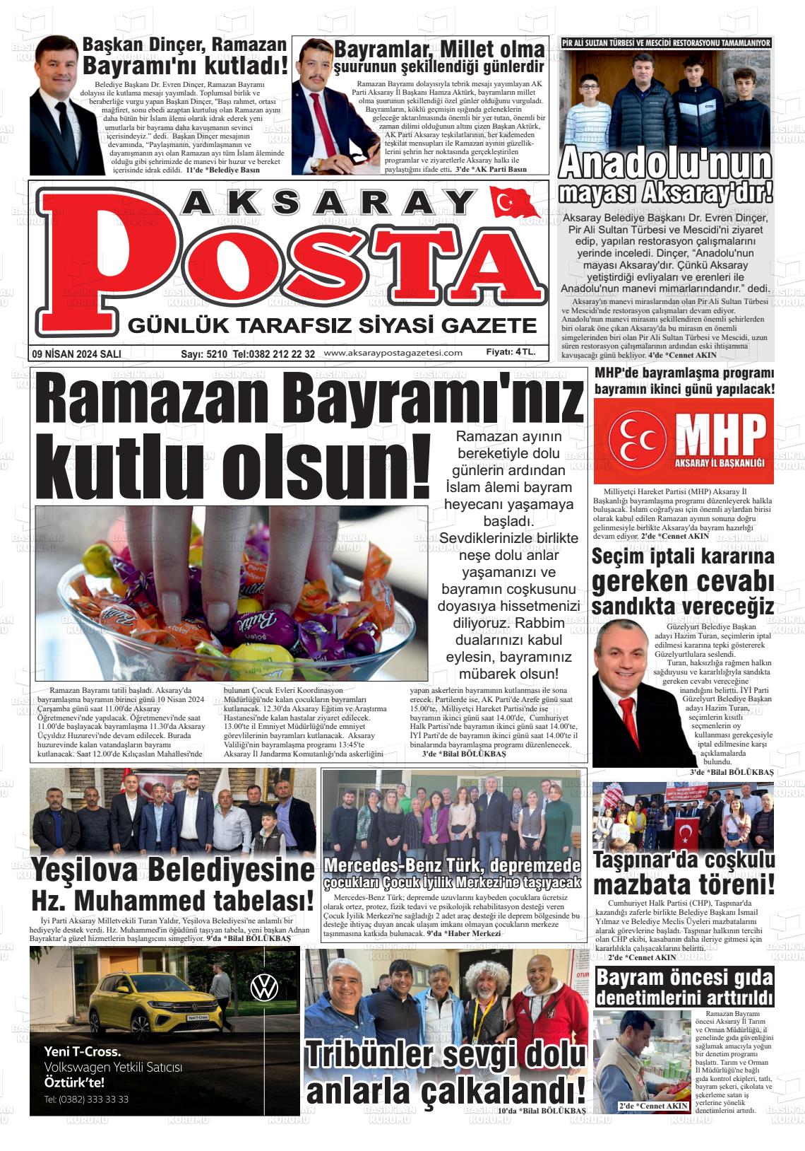 09 Nisan 2024 Aksaray Posta Gazete Manşeti