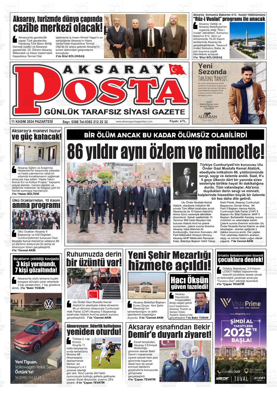 11 Kasım 2024 Aksaray Posta Gazete Manşeti