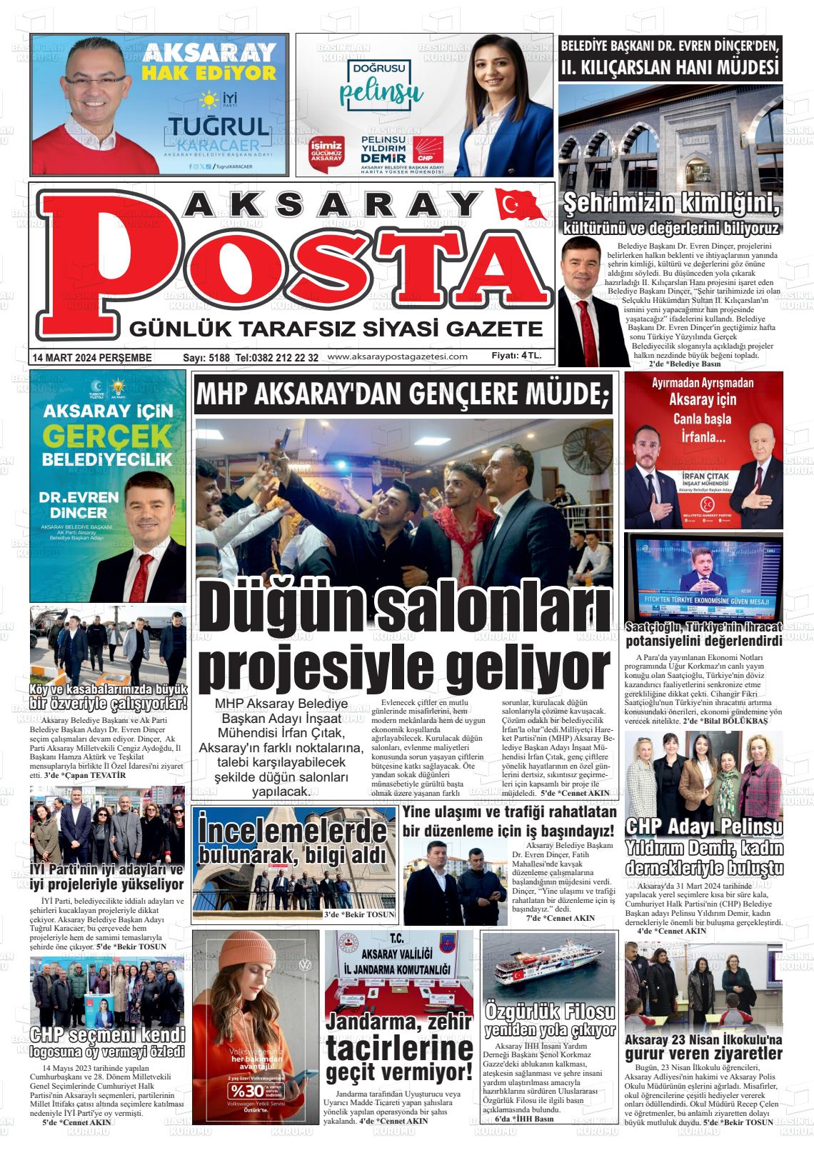 14 Mart 2024 Aksaray Posta Gazete Manşeti