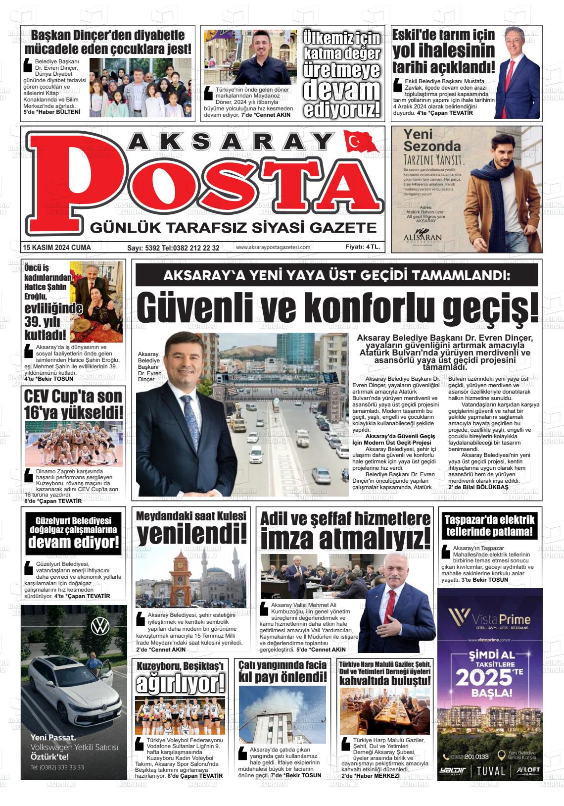 15 Kasım 2024 Aksaray Posta Gazete Manşeti