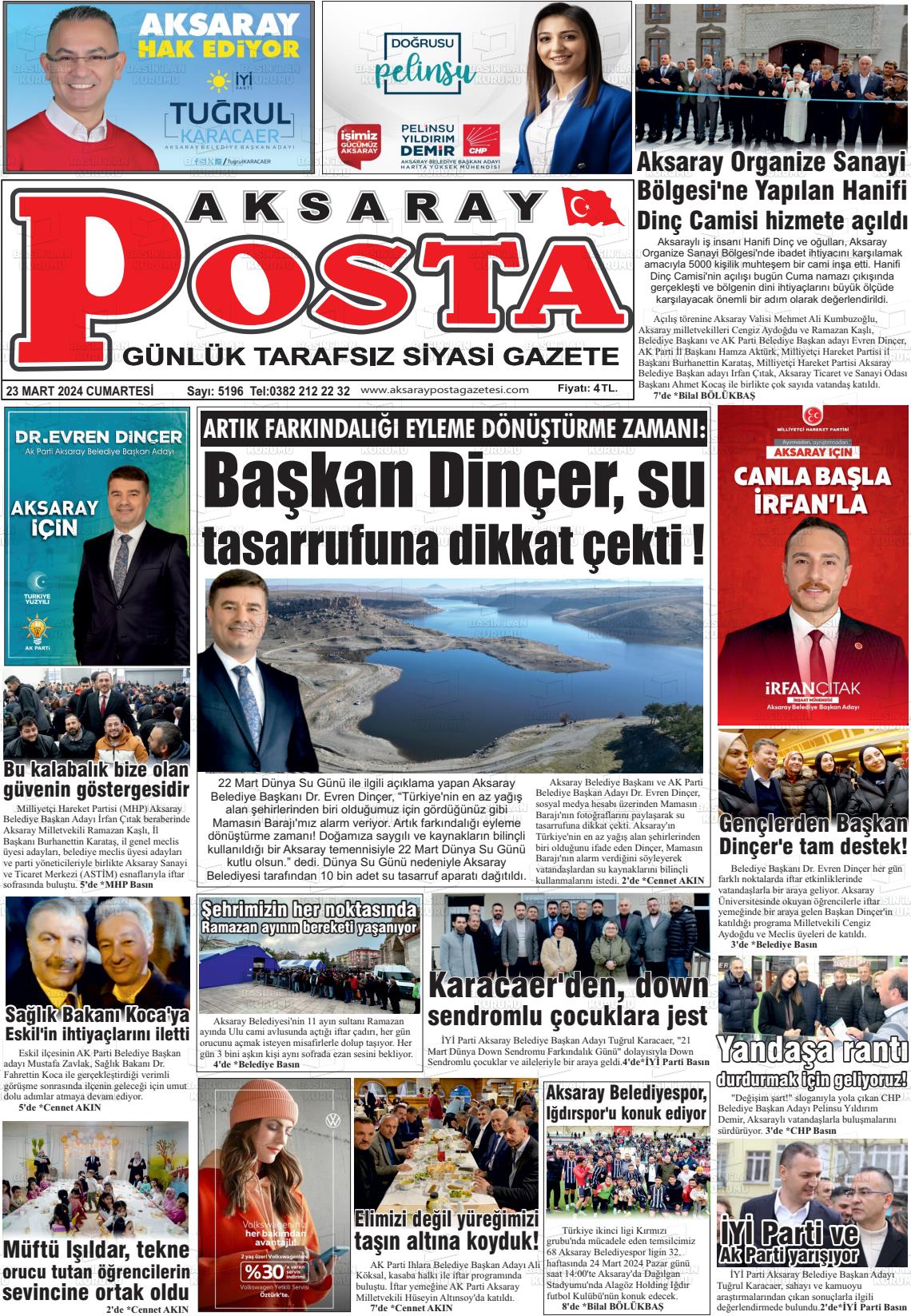 23 Mart 2024 Aksaray Posta Gazete Manşeti