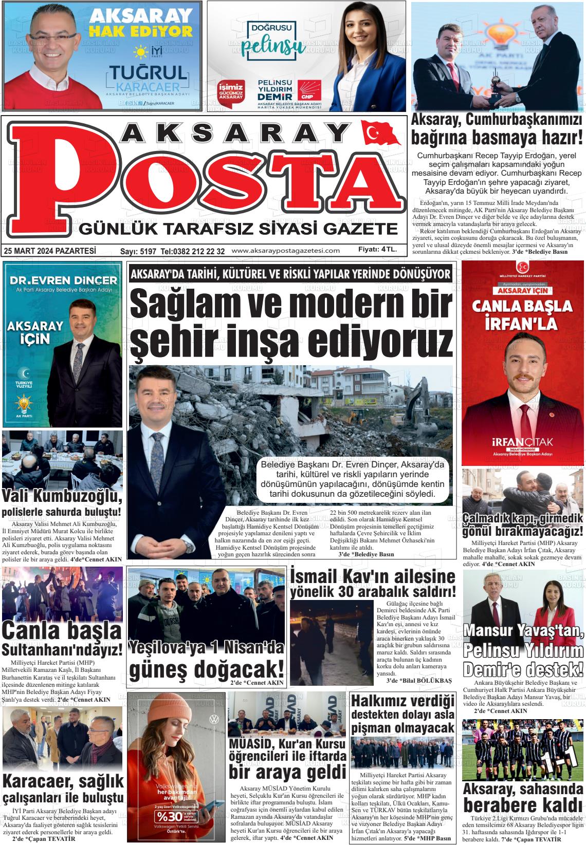 25 Mart 2024 Aksaray Posta Gazete Manşeti