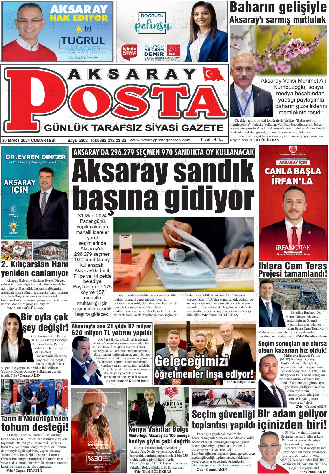 30 Mart 2024 Aksaray Posta Gazete Manşeti