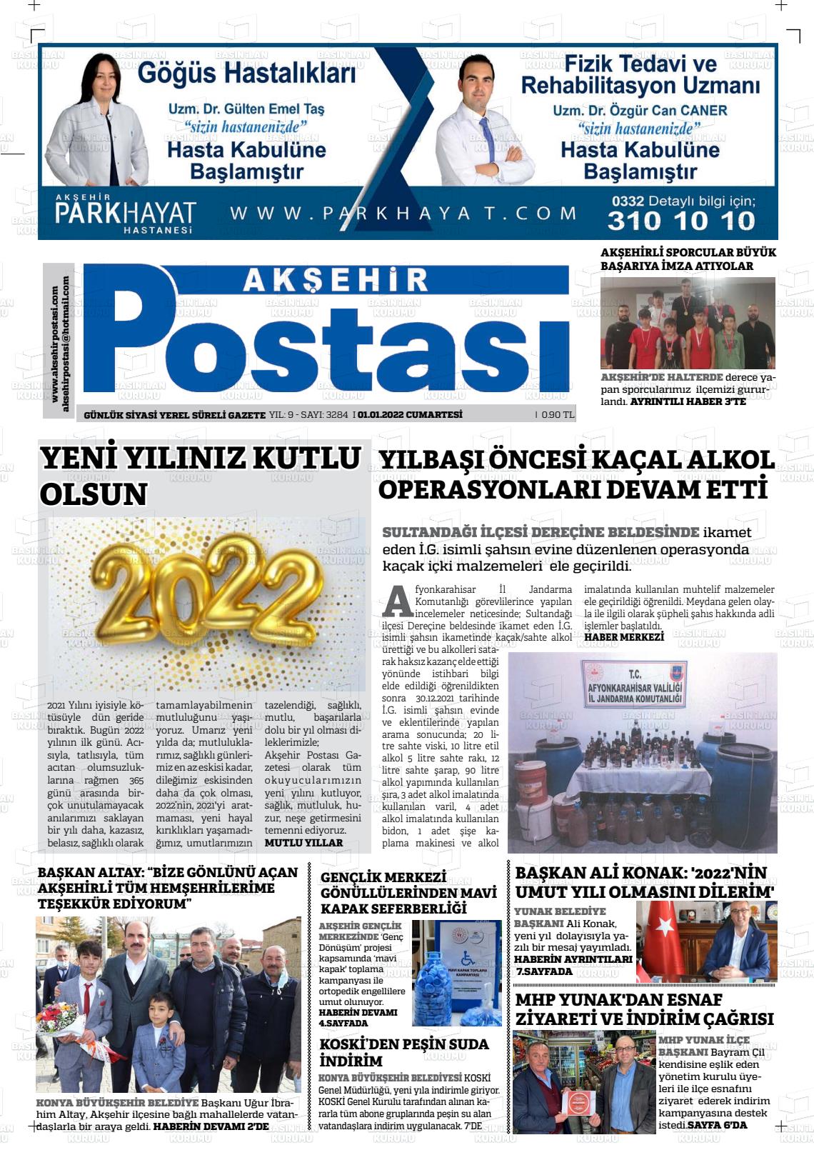 01 Ocak 2022 Akşehir Postasi Gazete Manşeti