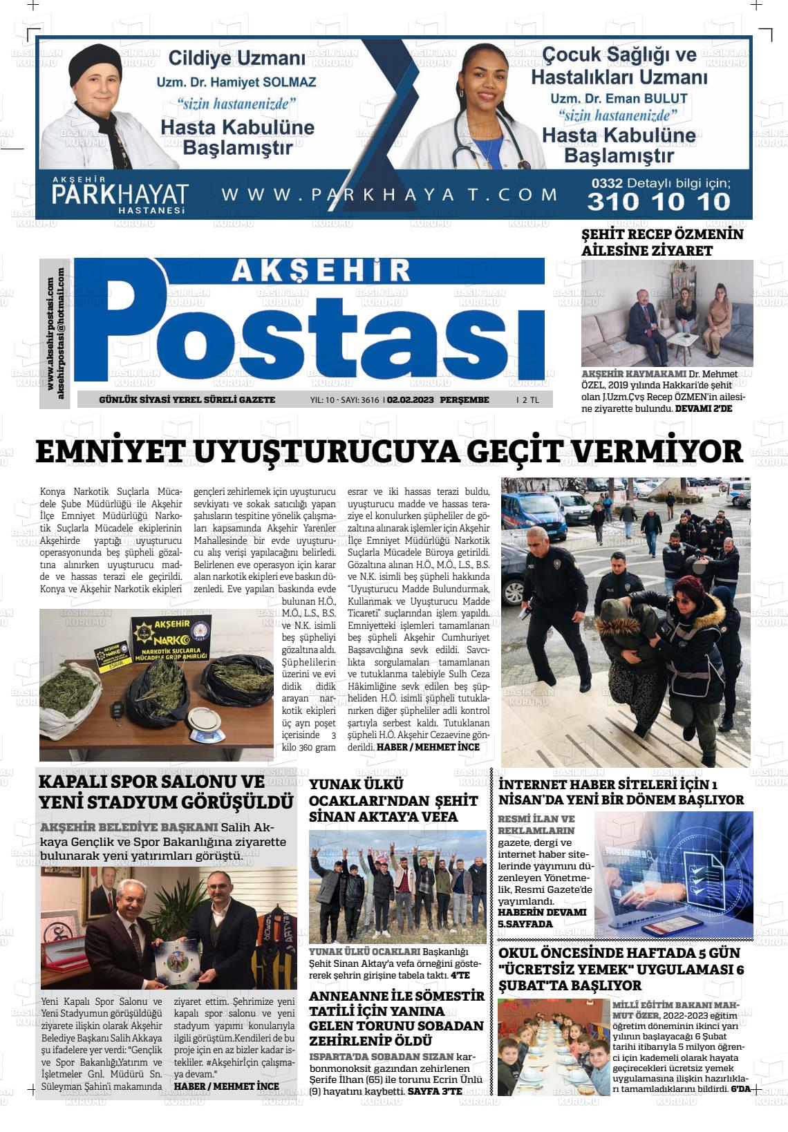 02 Şubat 2023 Akşehir Postasi Gazete Manşeti