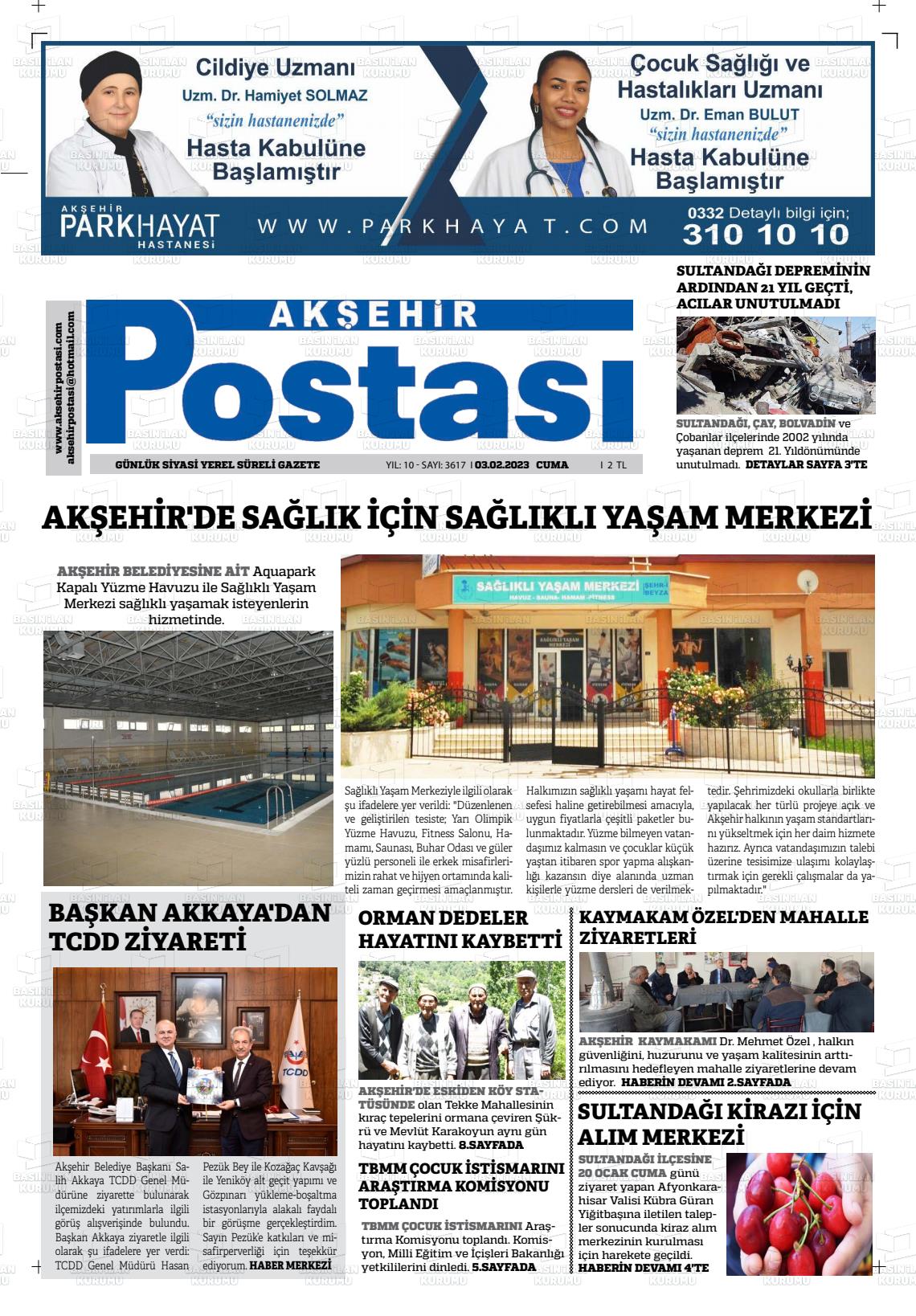 03 Nisan 2023 Akşehir Postasi Gazete Manşeti