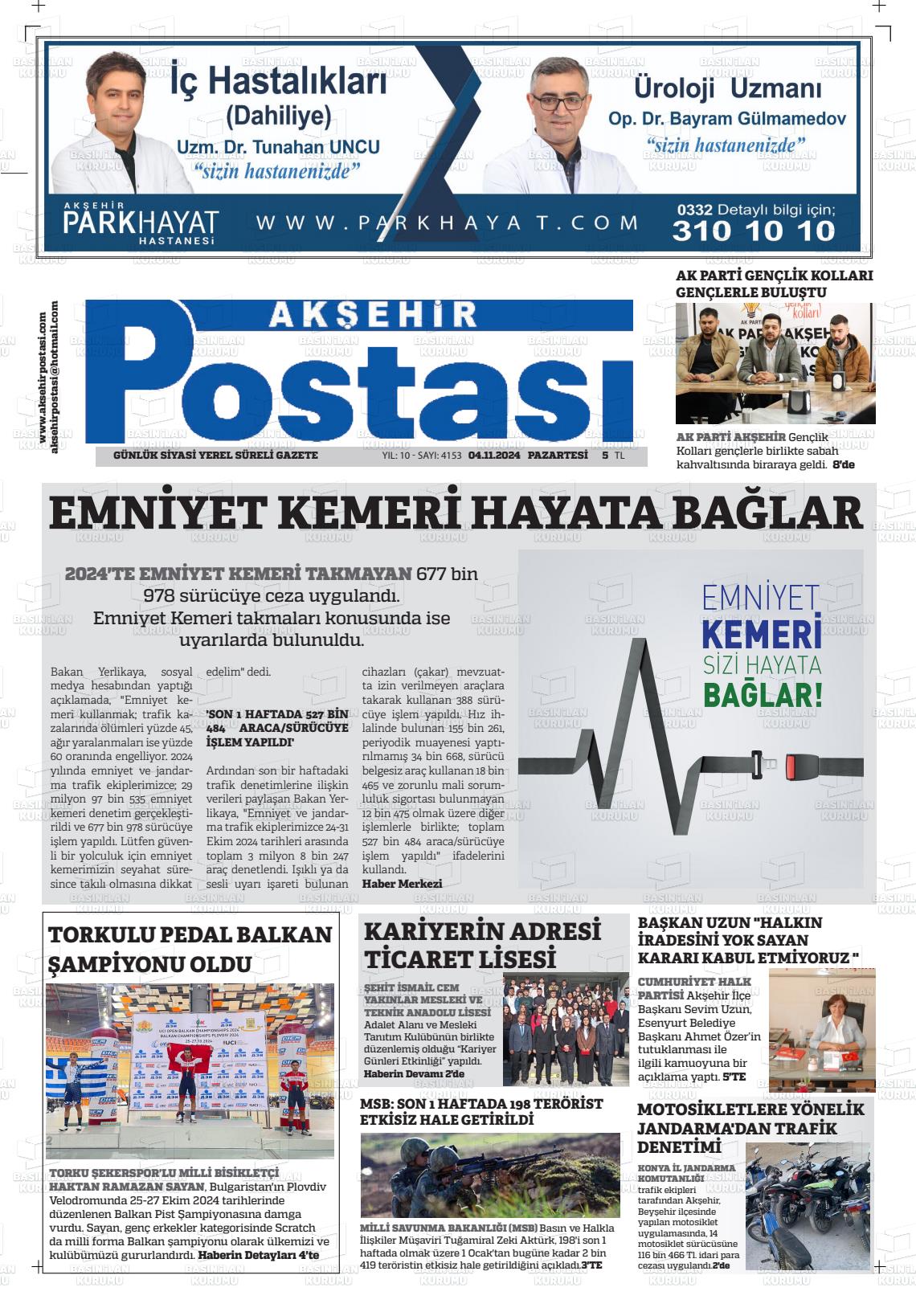 04 Kasım 2024 Akşehir Postasi Gazete Manşeti