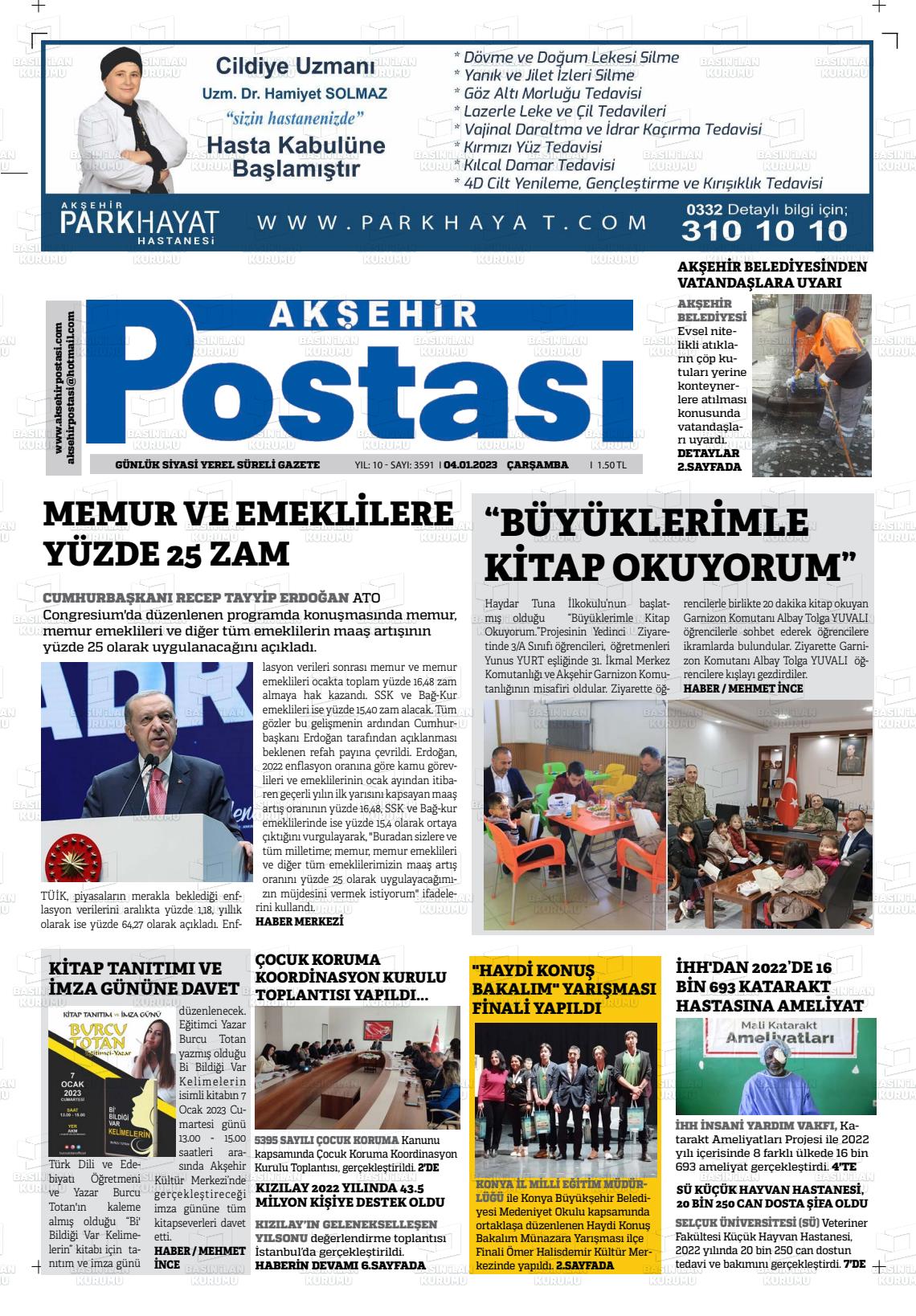 04 Ocak 2023 Akşehir Postasi Gazete Manşeti