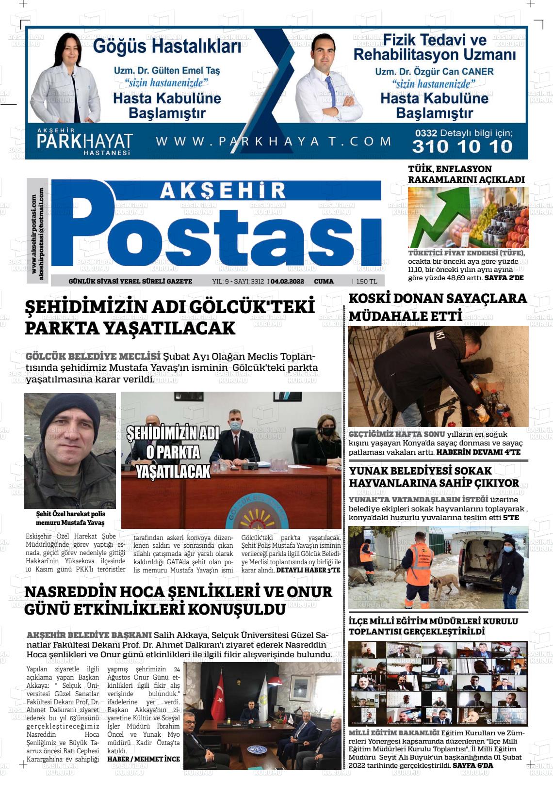 04 Şubat 2022 Akşehir Postasi Gazete Manşeti