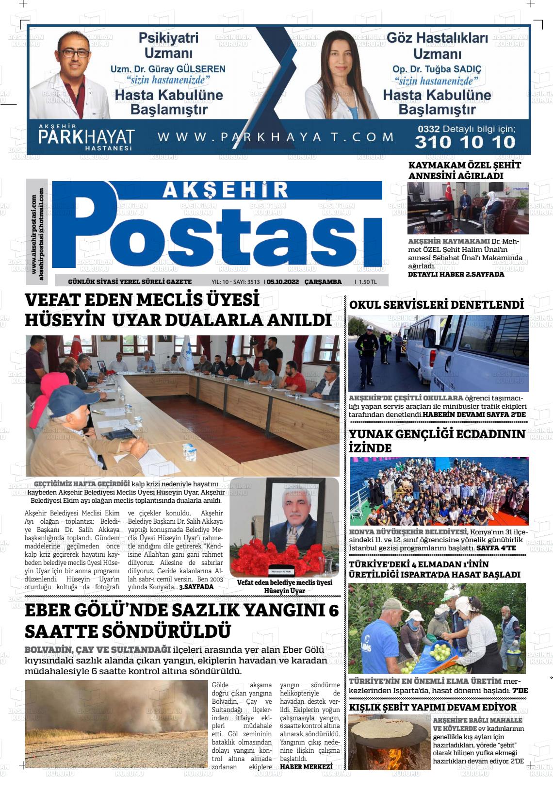 05 Ekim 2022 Akşehir Postasi Gazete Manşeti