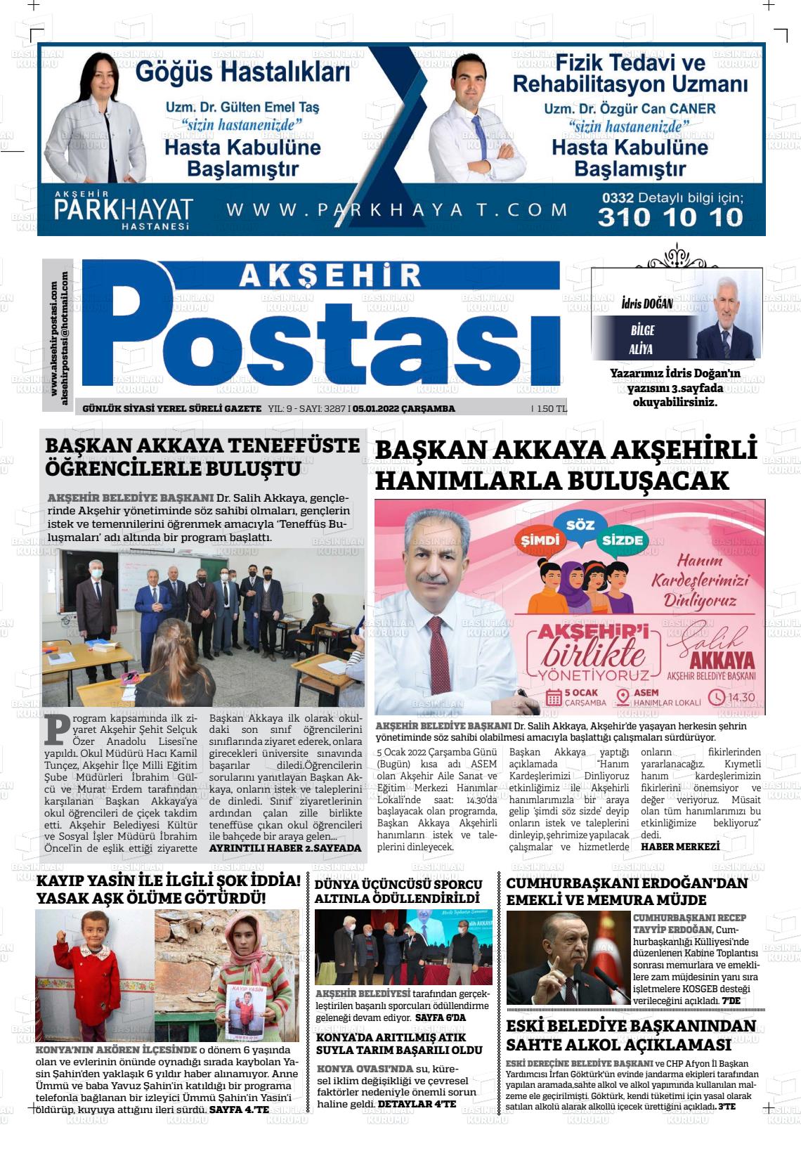 05 Ocak 2022 Akşehir Postasi Gazete Manşeti