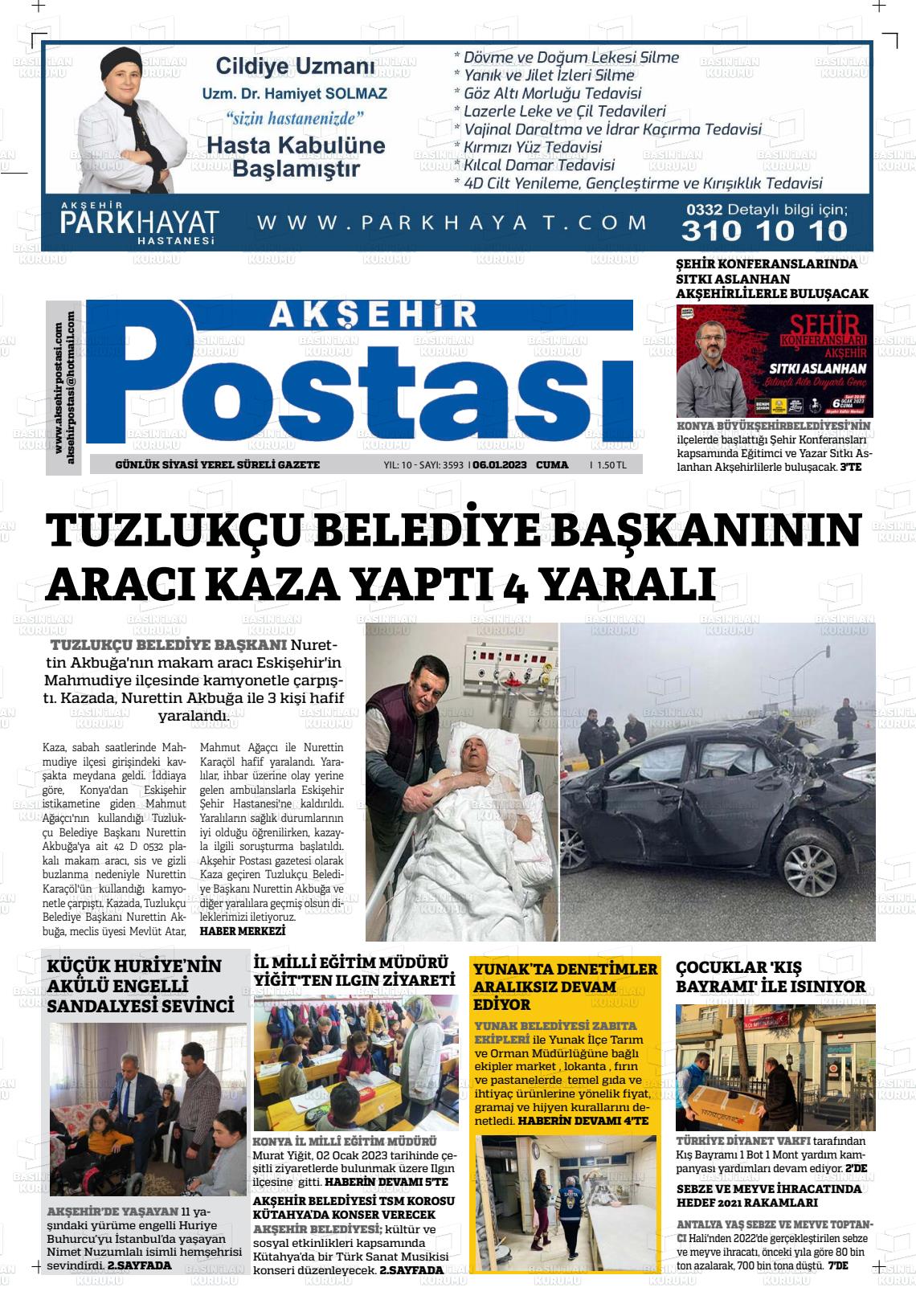 06 Ocak 2023 Akşehir Postasi Gazete Manşeti