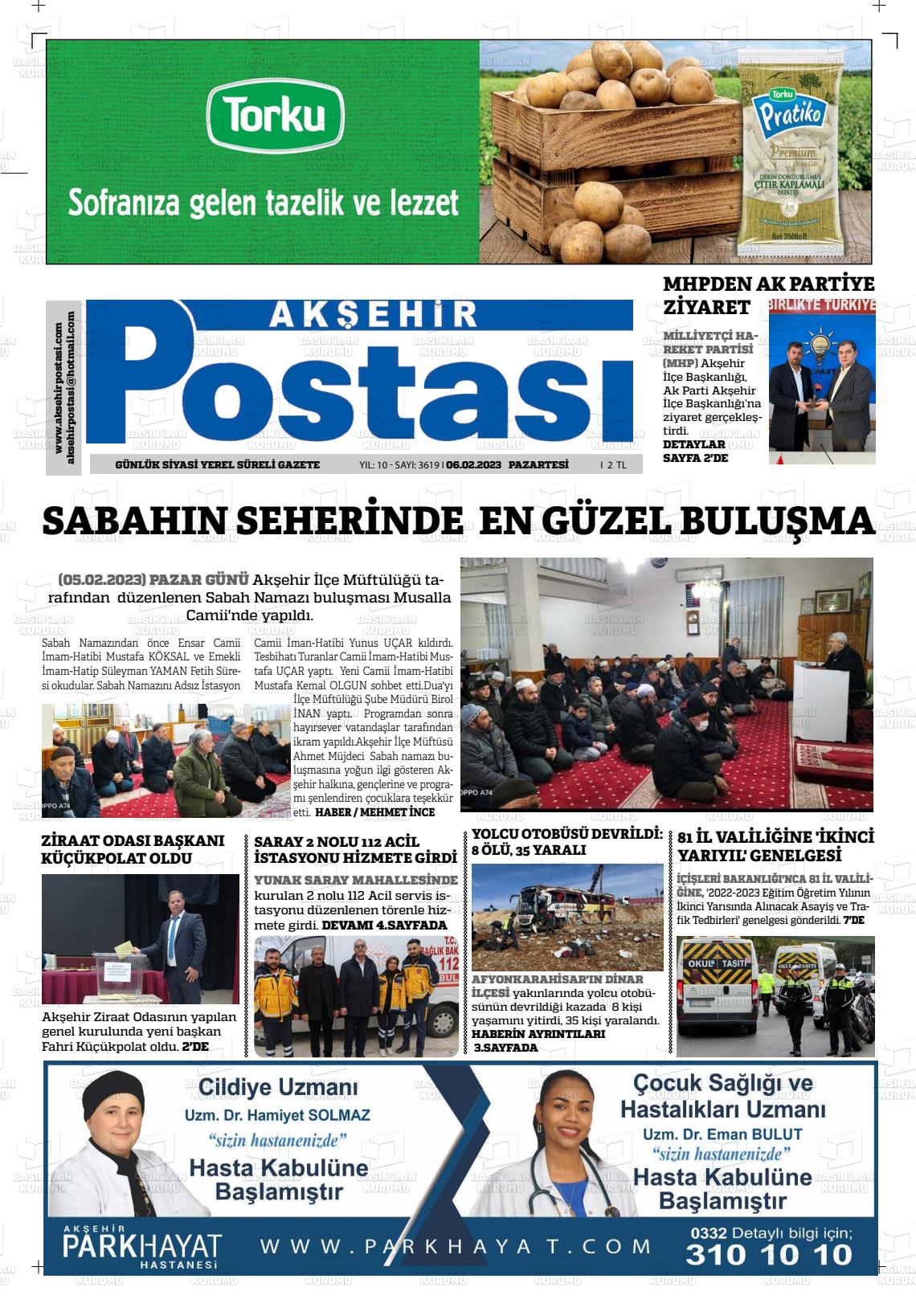 06 Nisan 2023 Akşehir Postasi Gazete Manşeti