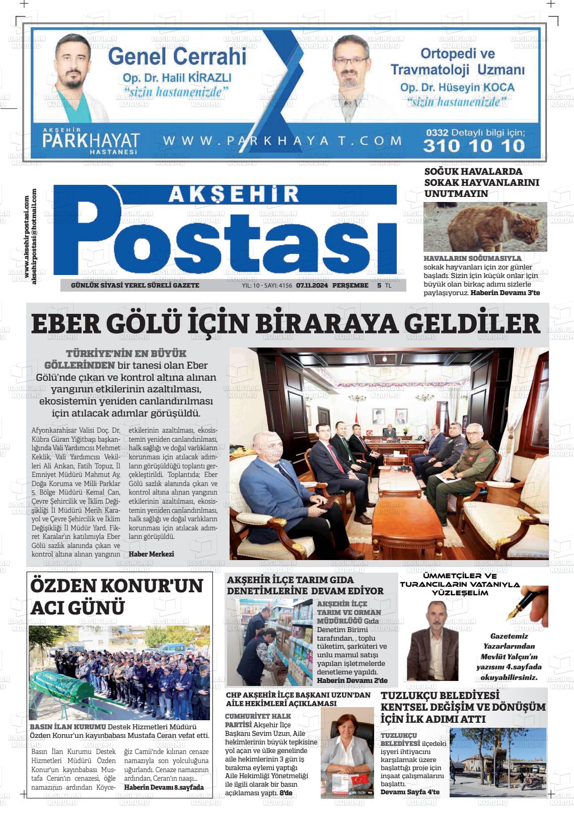 07 Kasım 2024 Akşehir Postasi Gazete Manşeti