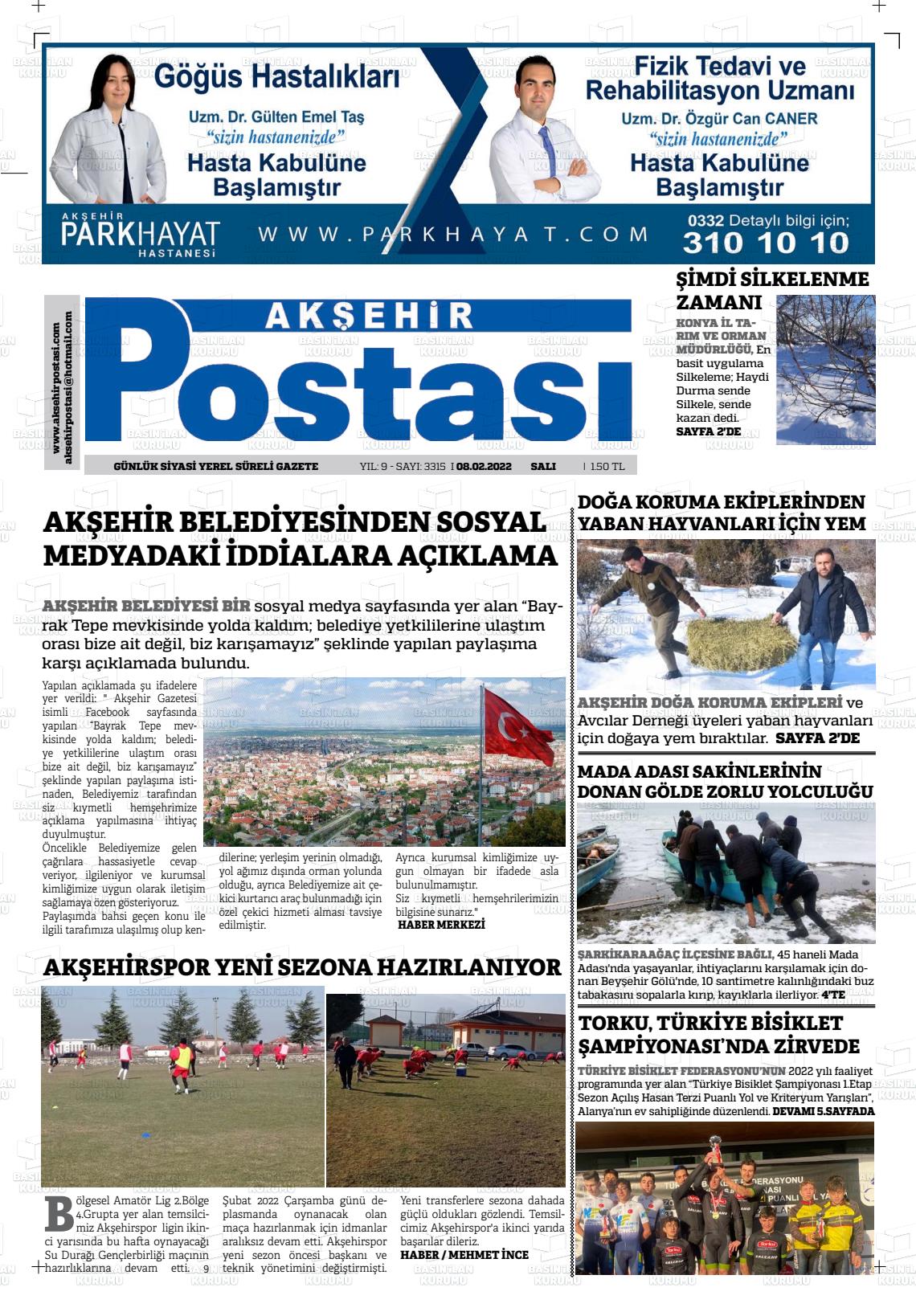 08 Nisan 2022 Akşehir Postasi Gazete Manşeti