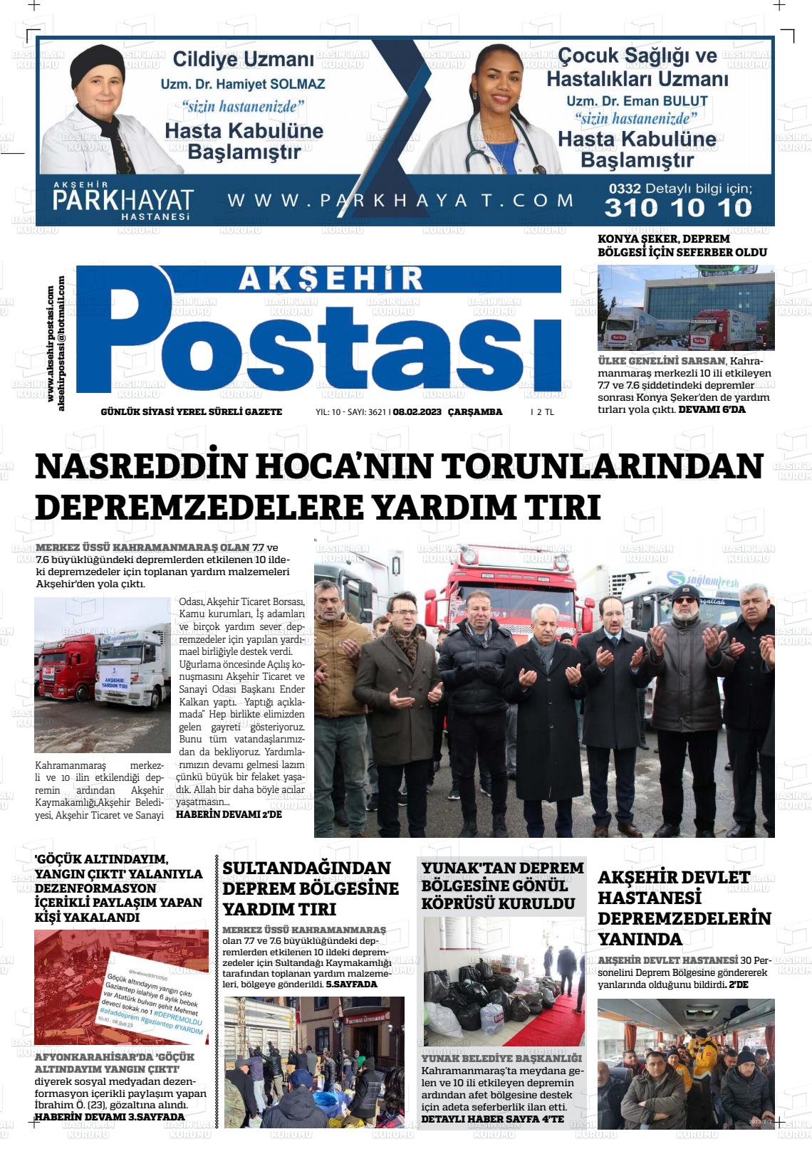 08 Nisan 2023 Akşehir Postasi Gazete Manşeti