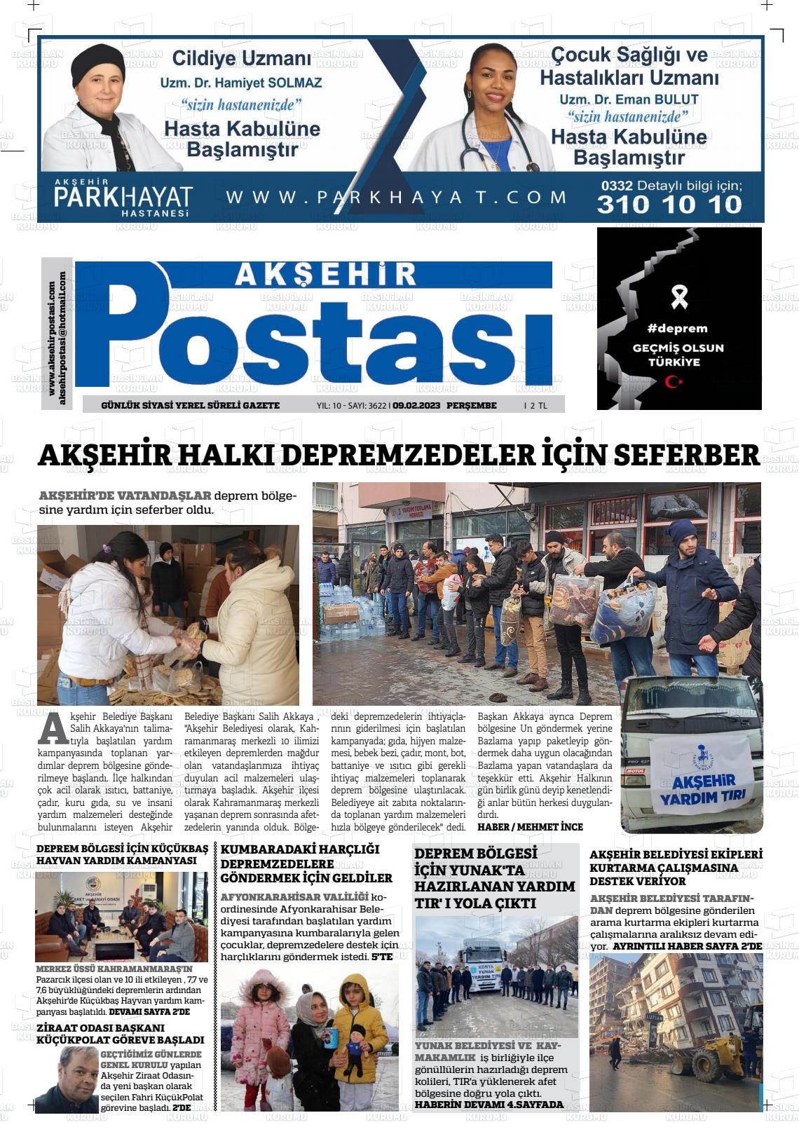 09 Nisan 2023 Akşehir Postasi Gazete Manşeti