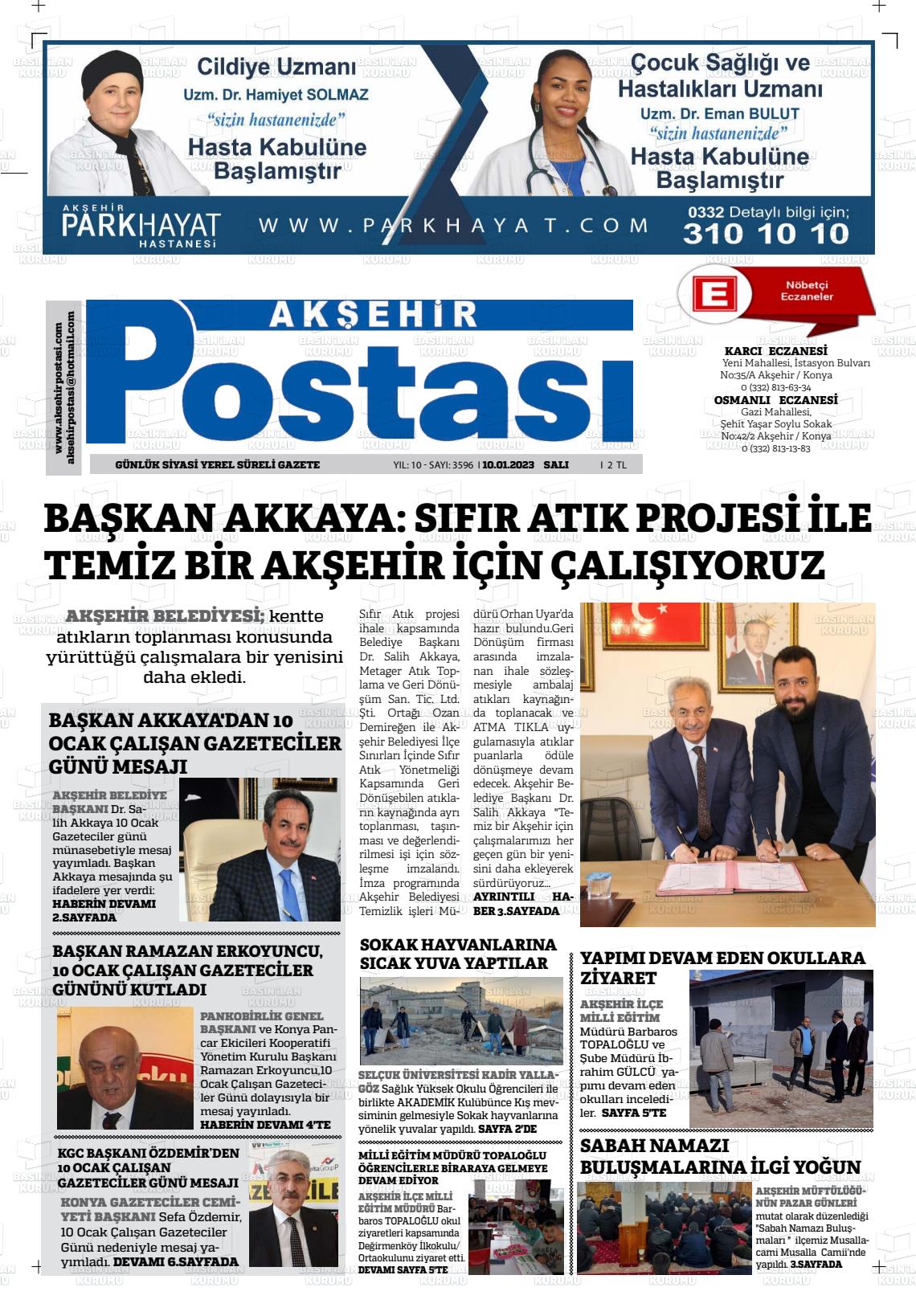 11 Ocak 2023 Akşehir Postasi Gazete Manşeti