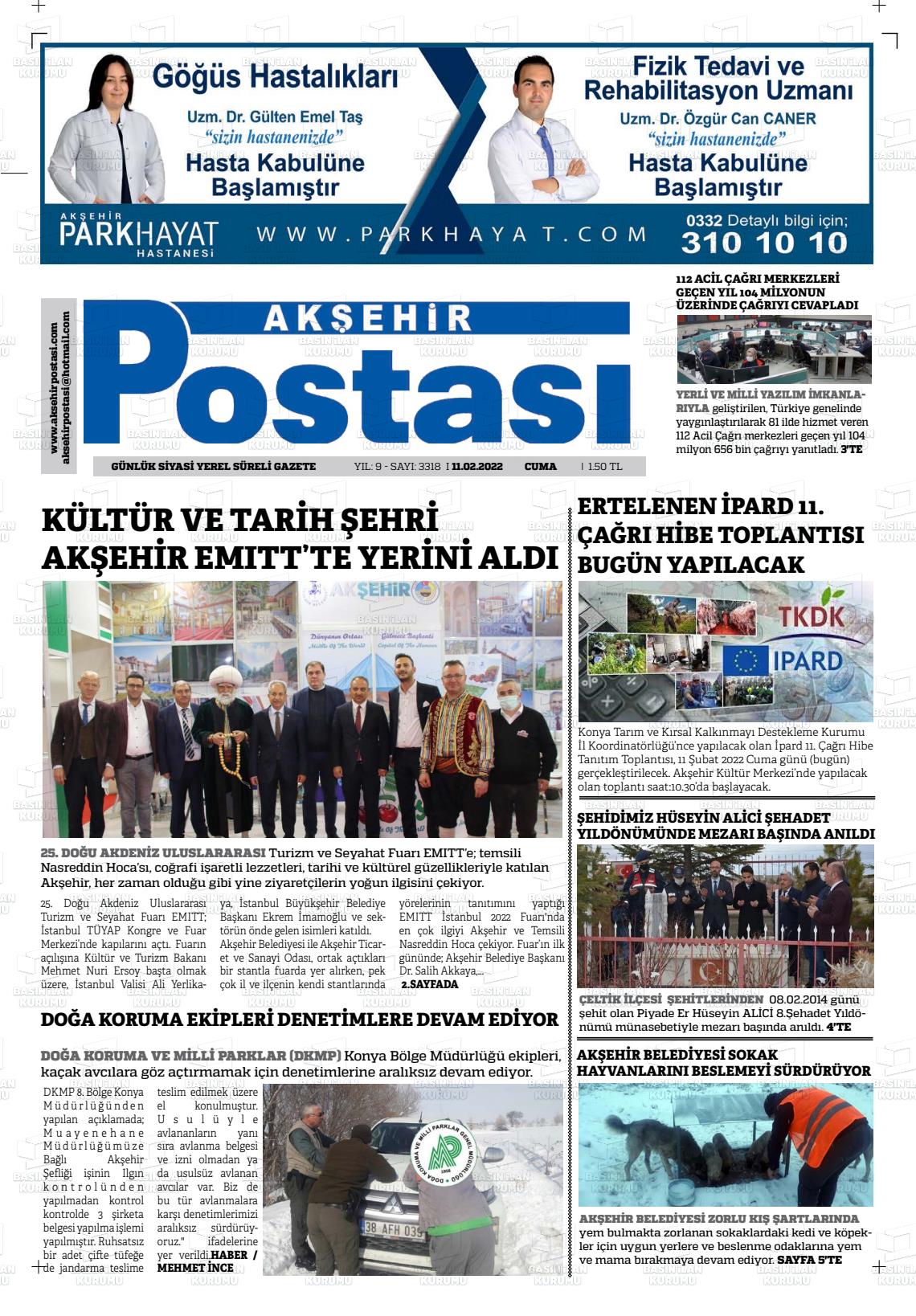 11 Nisan 2022 Akşehir Postasi Gazete Manşeti