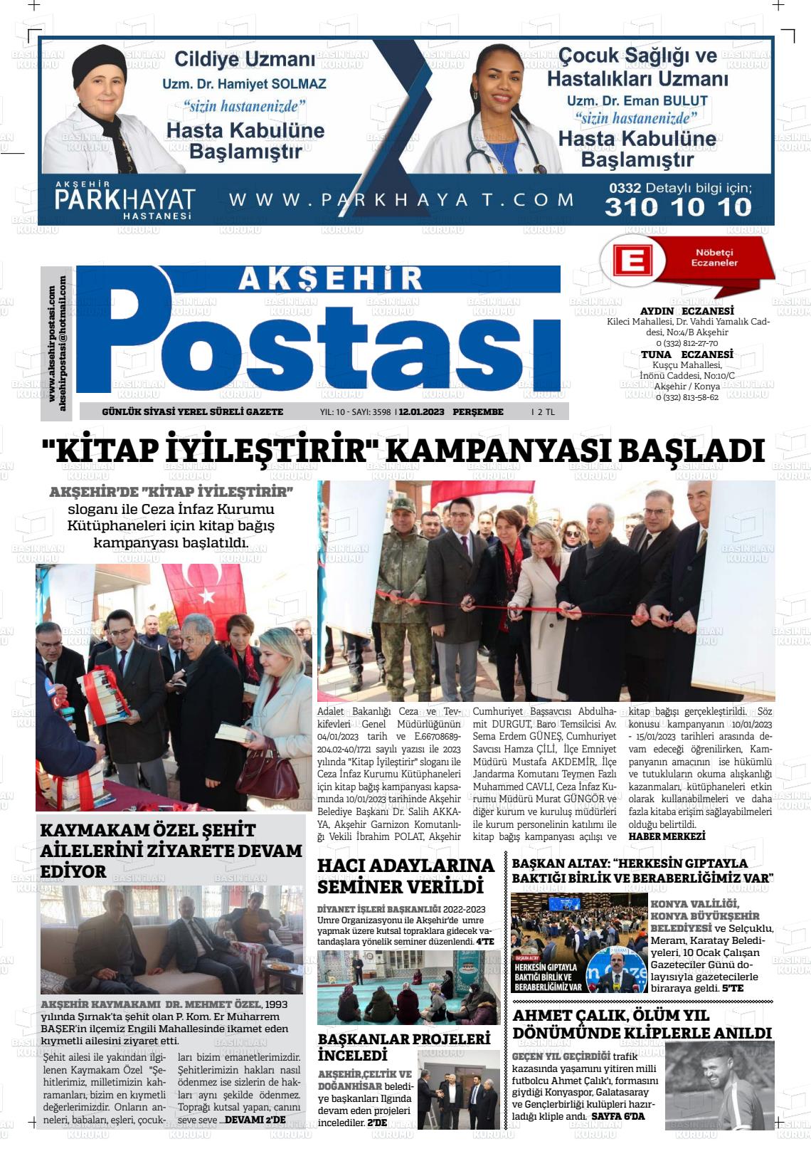 12 Ocak 2023 Akşehir Postasi Gazete Manşeti