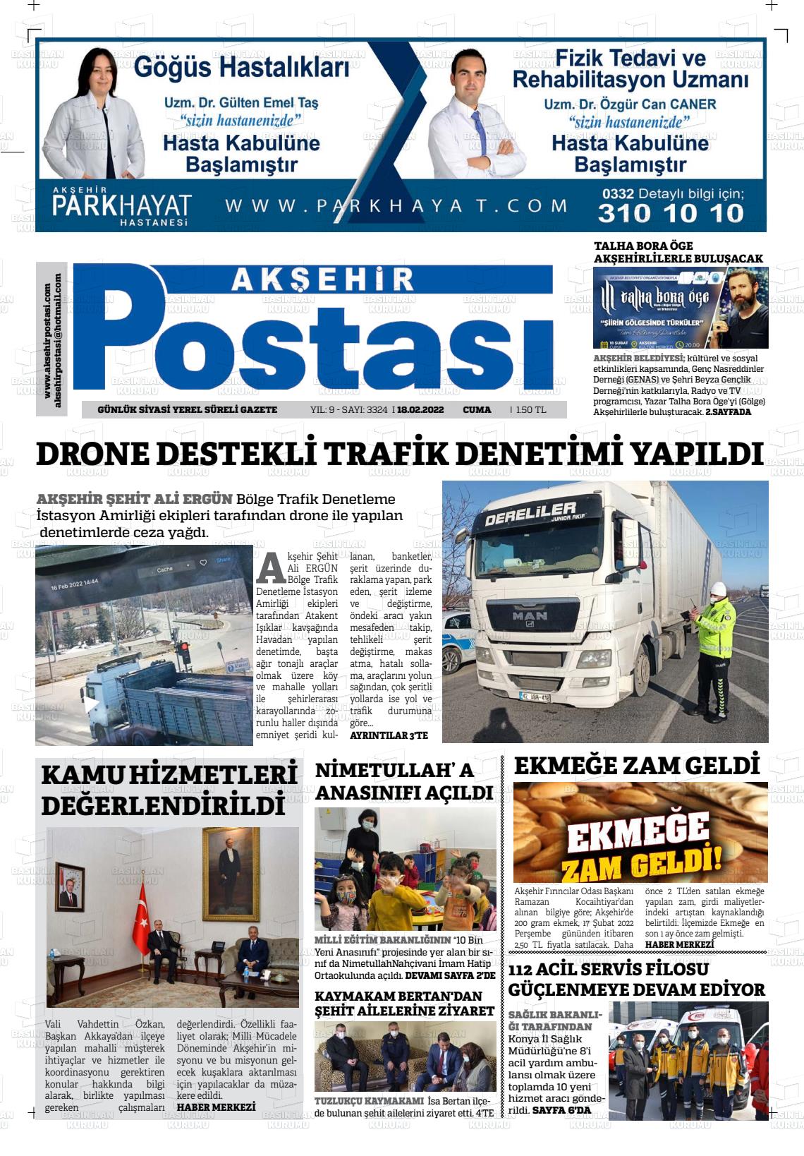 18 Şubat 2022 Akşehir Postasi Gazete Manşeti