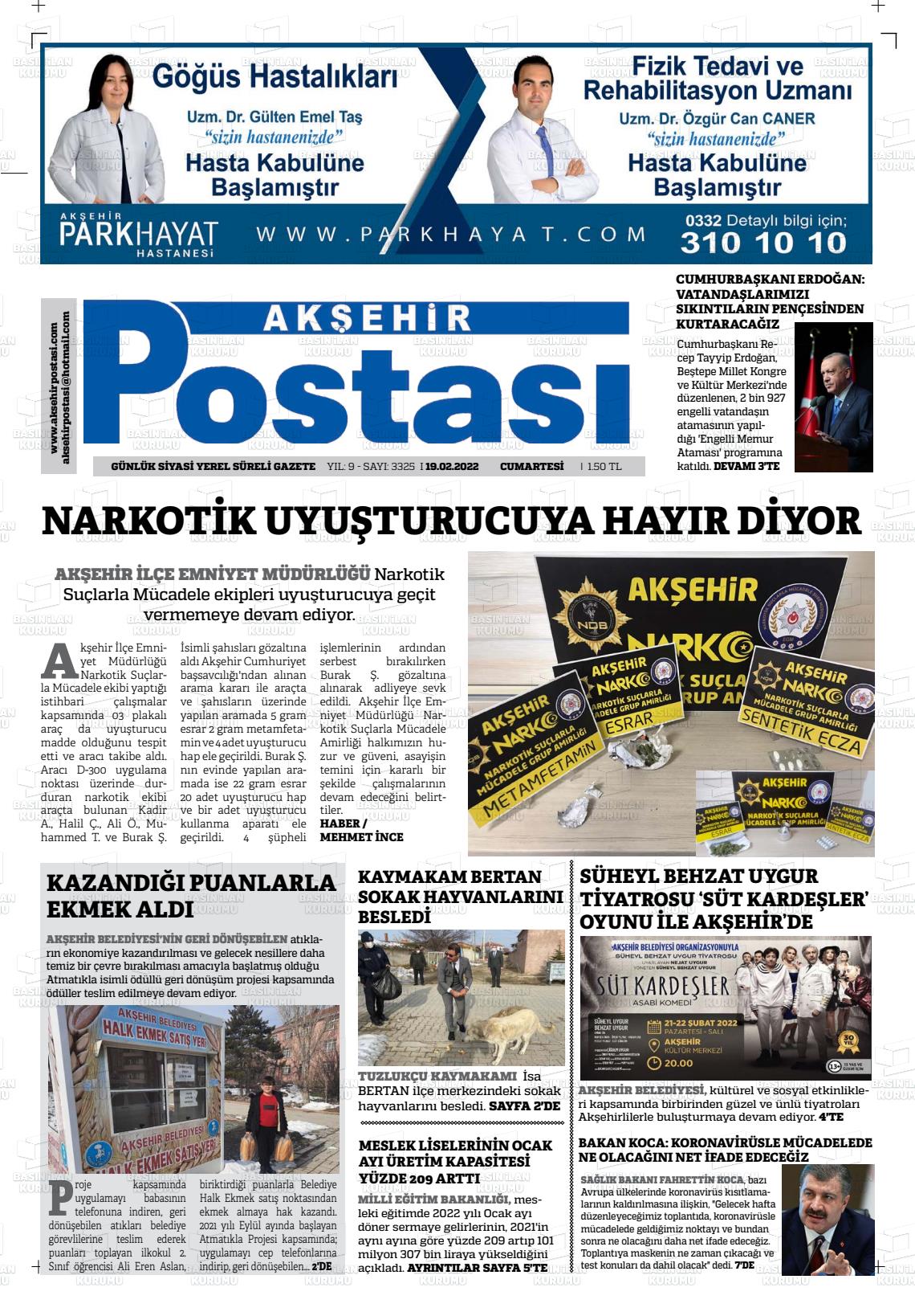 19 Şubat 2022 Akşehir Postasi Gazete Manşeti