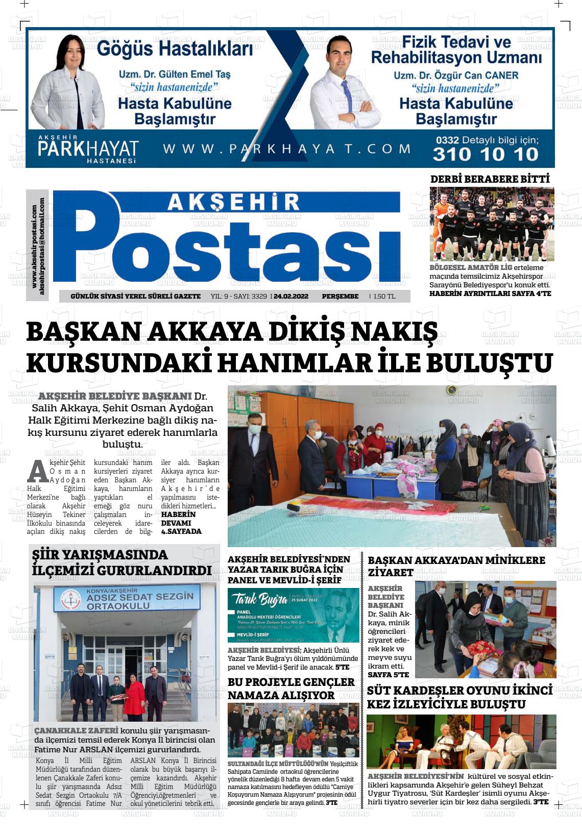 24 Şubat 2022 Akşehir Postasi Gazete Manşeti