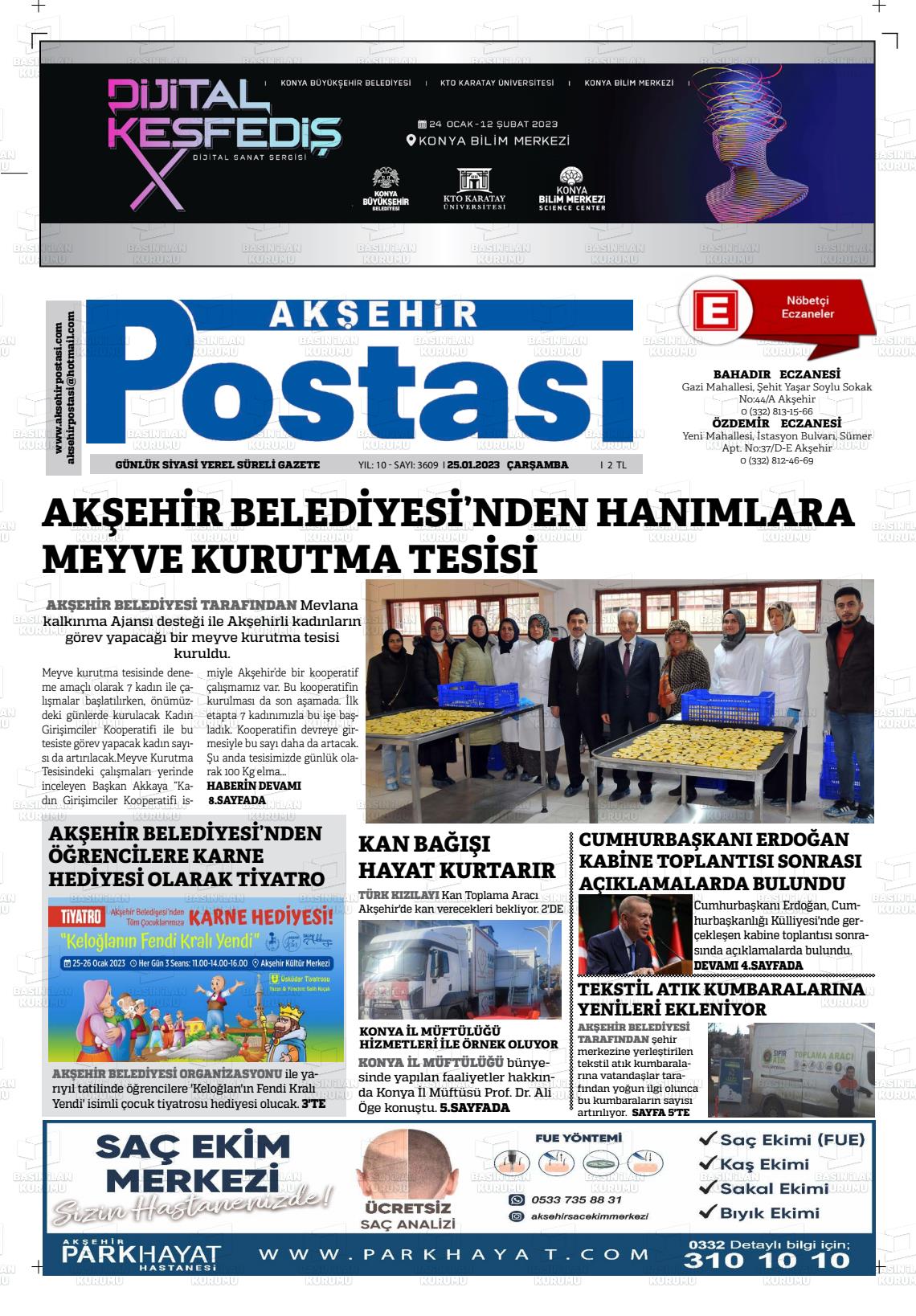 25 Ocak 2023 Akşehir Postasi Gazete Manşeti