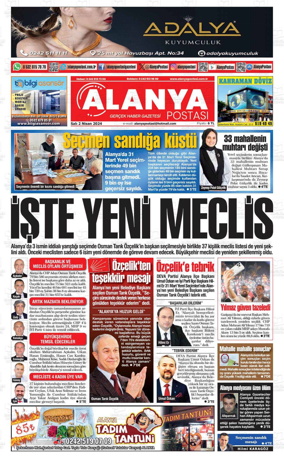 02 Nisan 2024 Alanya Postası Gazete Manşeti