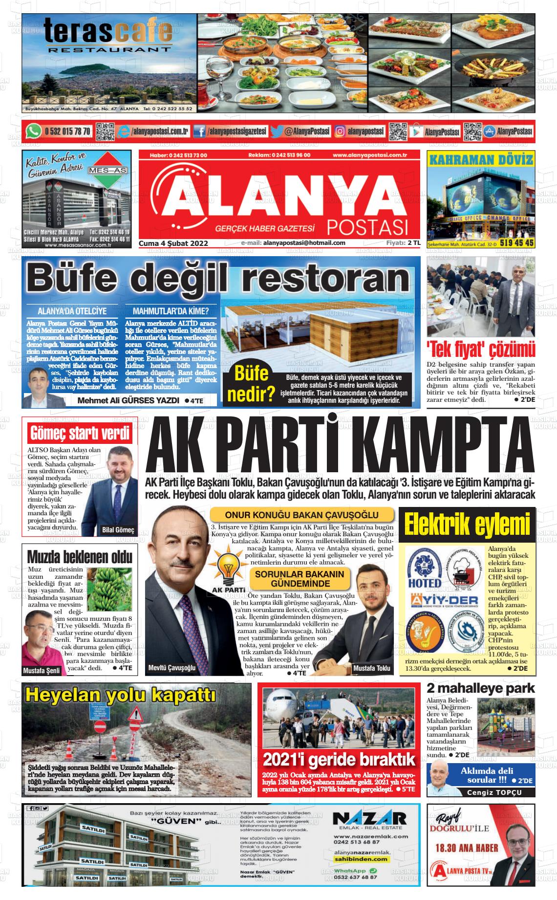 04 Şubat 2022 Alanya Postası Gazete Manşeti