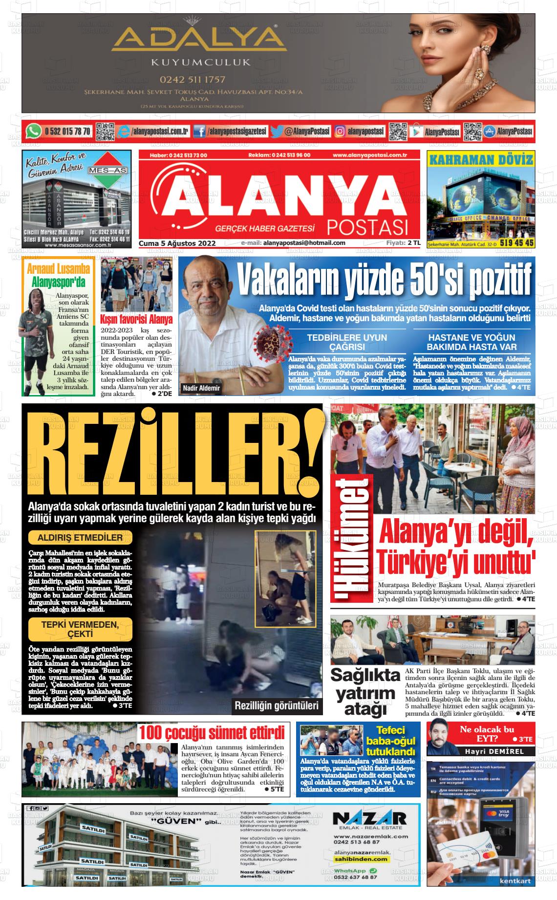 05 Ağustos 2022 Alanya Postası Gazete Manşeti