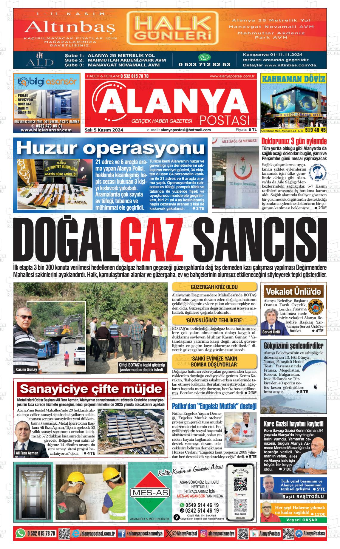 05 Kasım 2024 Alanya Postası Gazete Manşeti