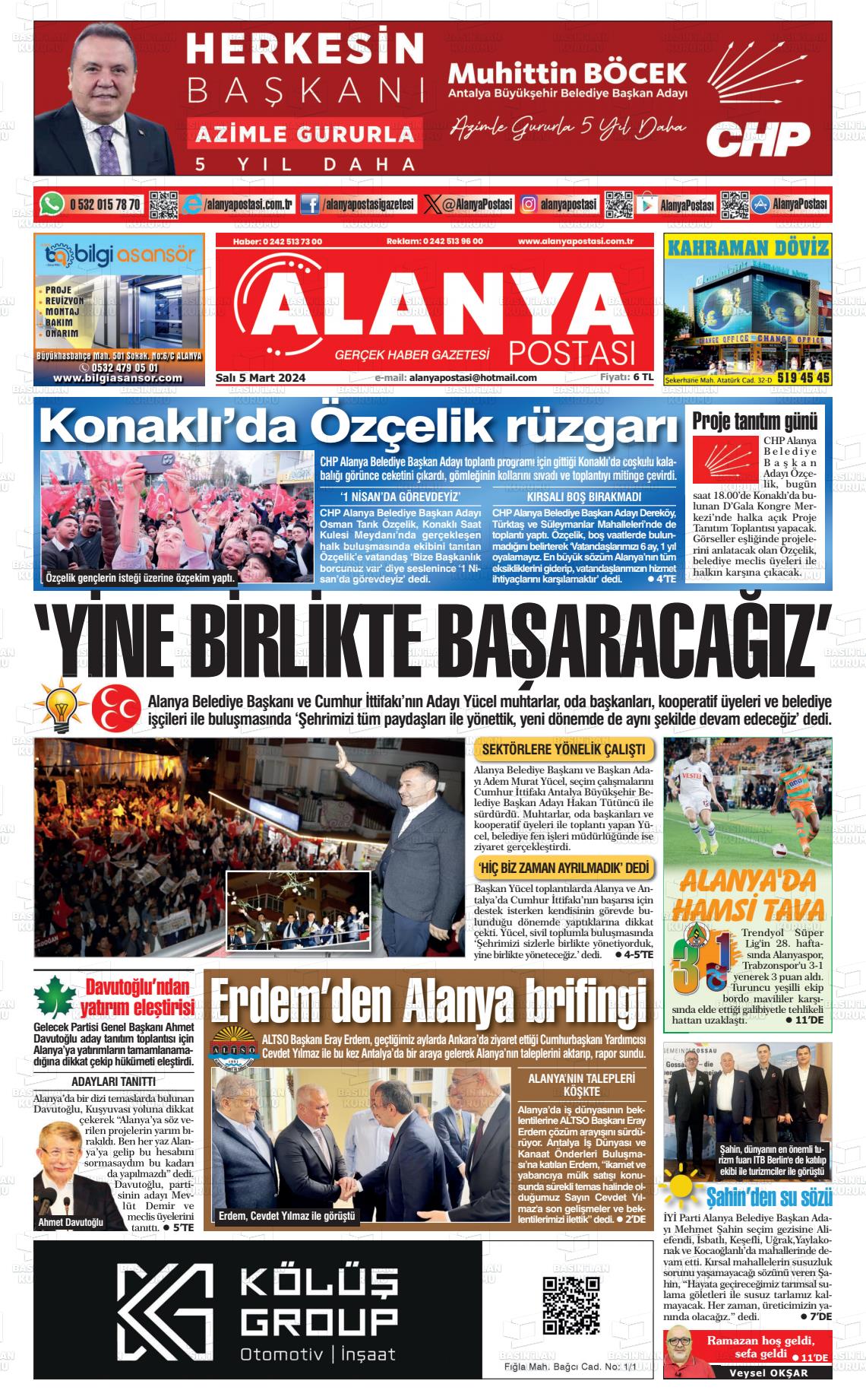 07 Mart 2024 Alanya Postası Gazete Manşeti