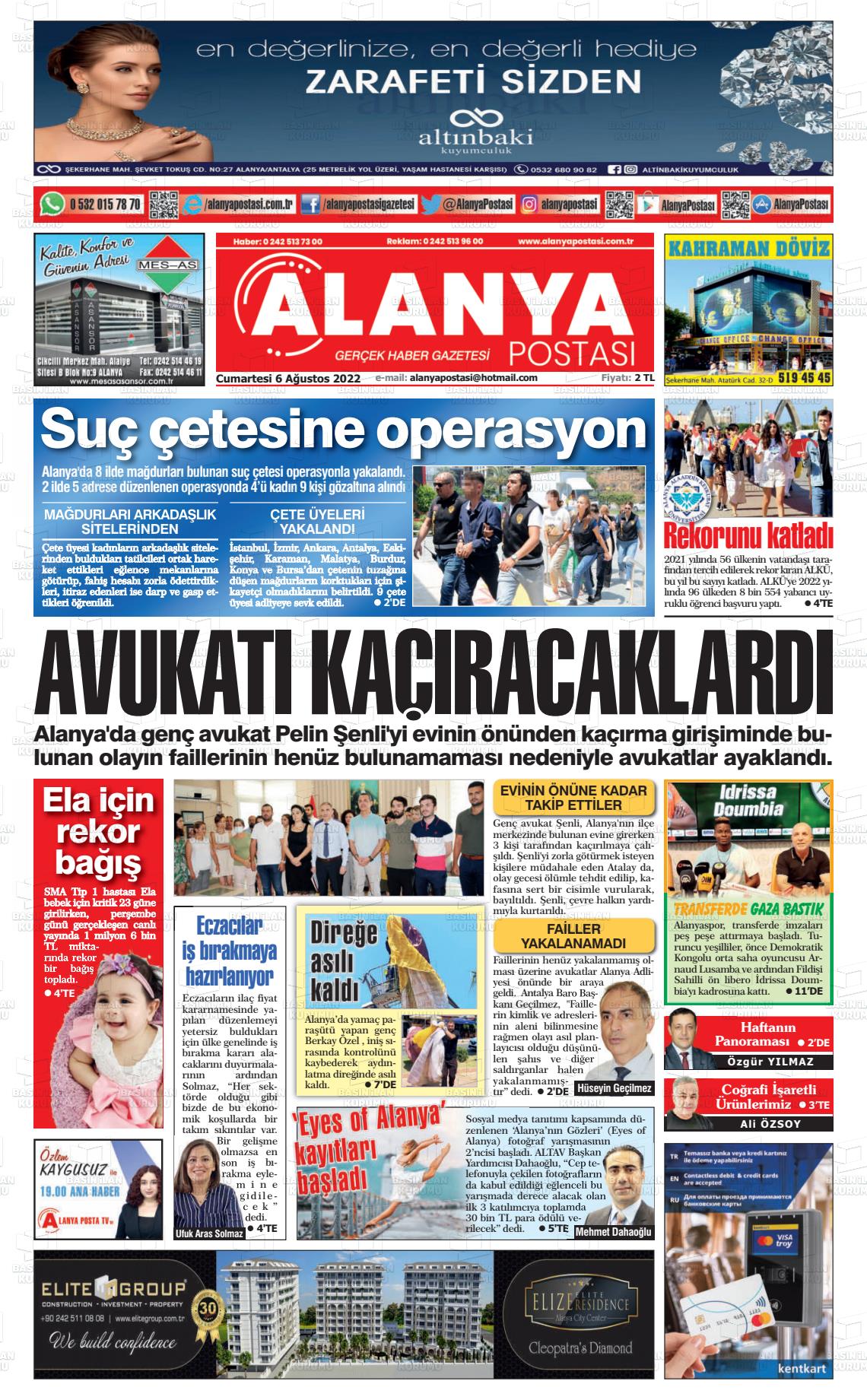 06 Ağustos 2022 Alanya Postası Gazete Manşeti