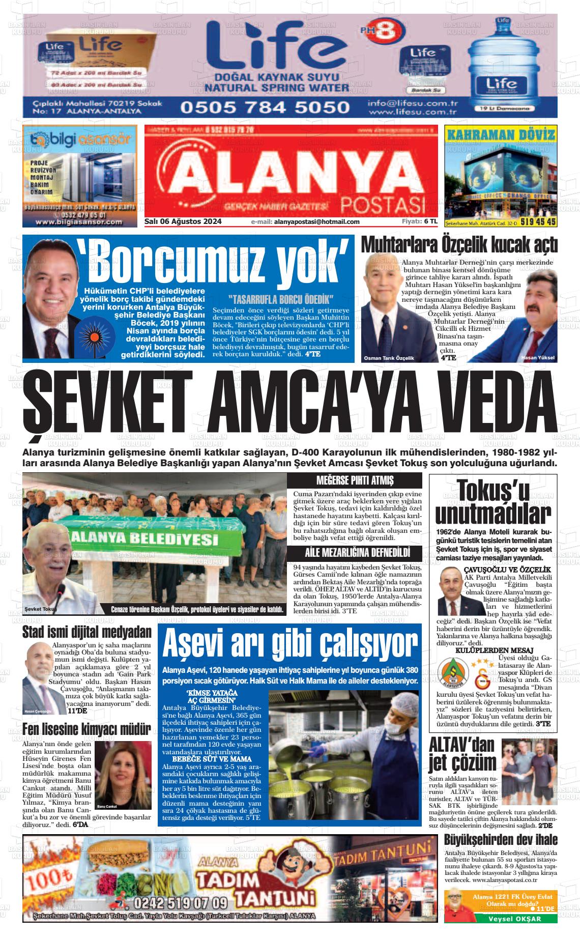 06 Ağustos 2024 Alanya Postası Gazete Manşeti