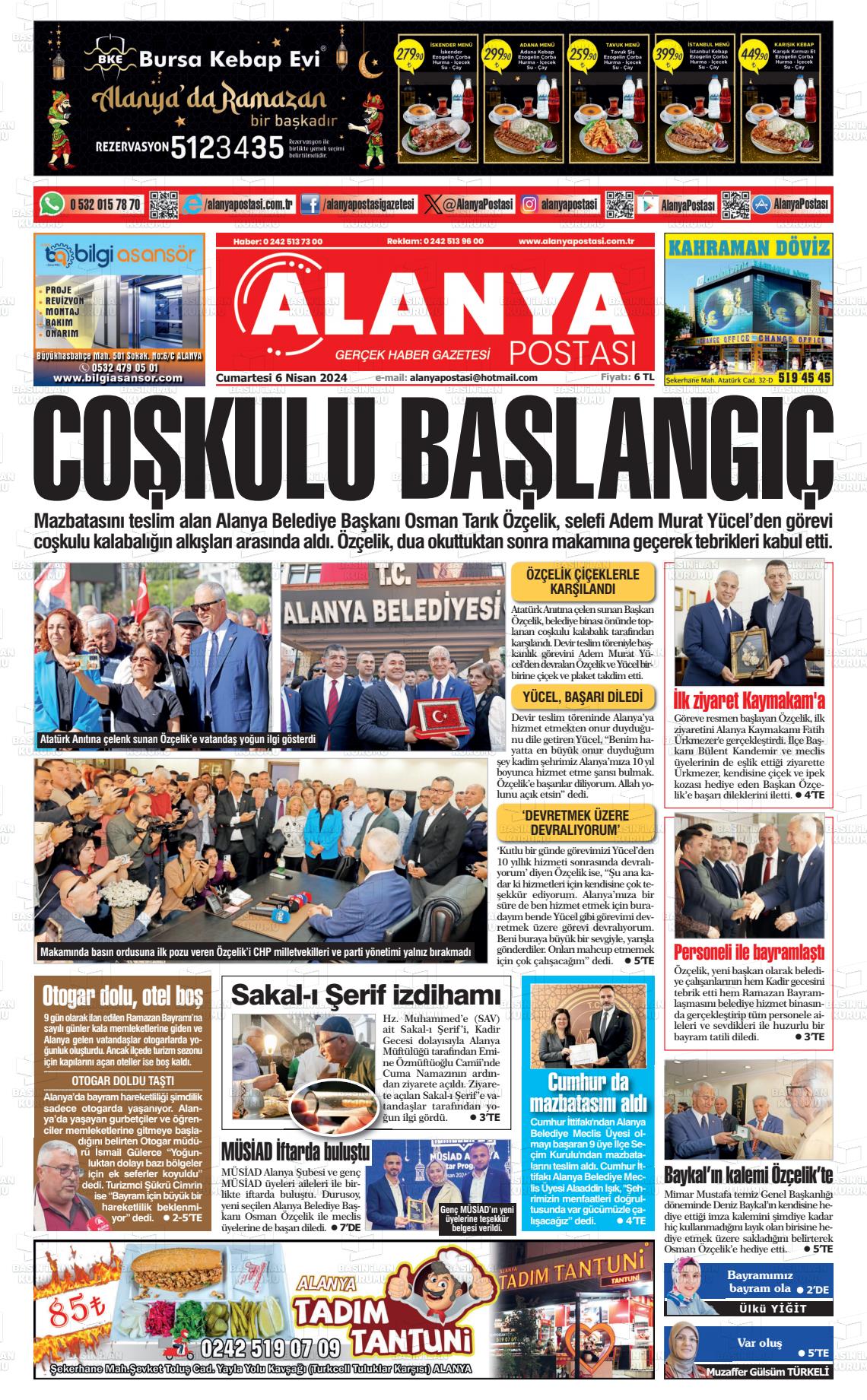 06 Nisan 2024 Alanya Postası Gazete Manşeti