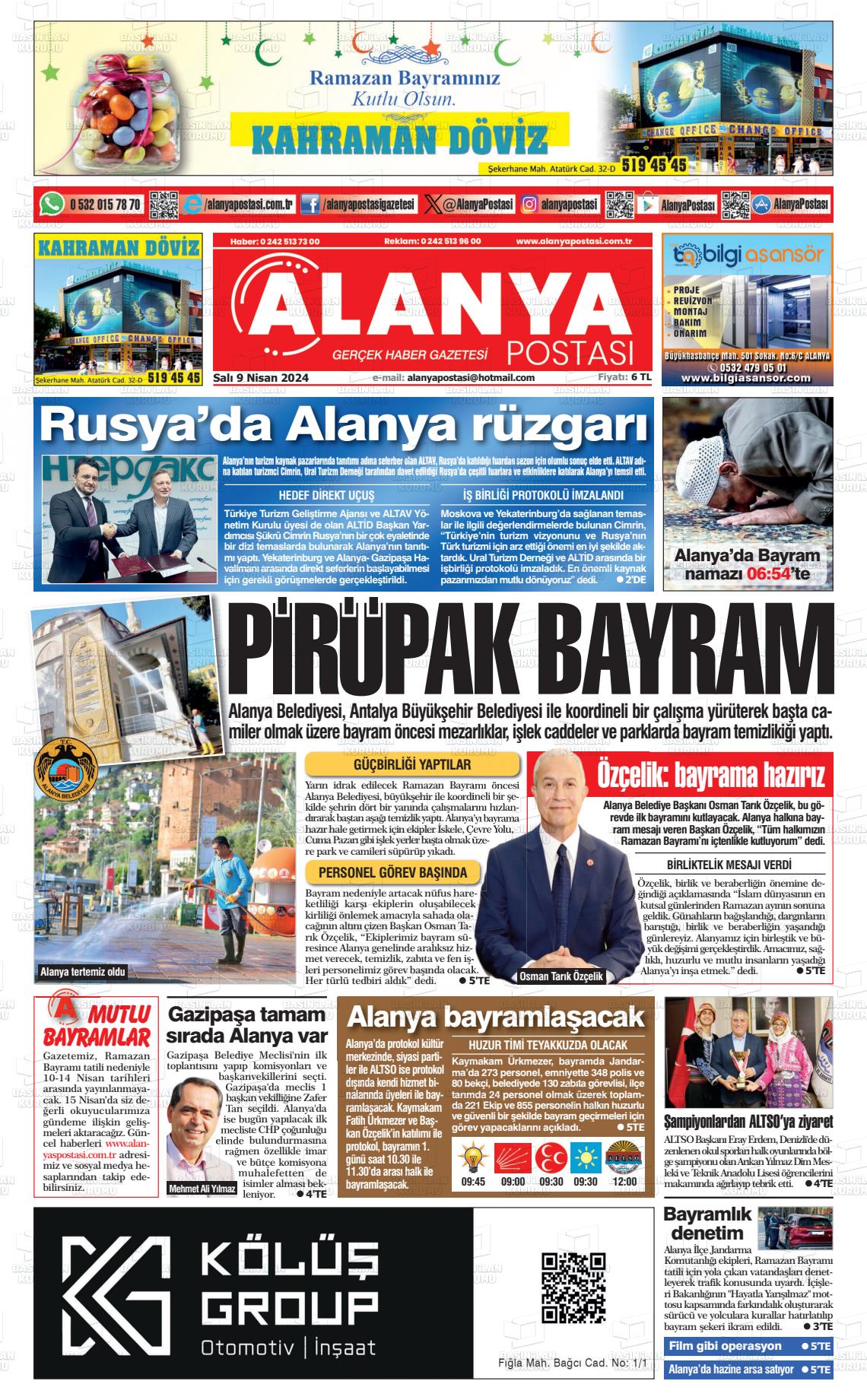 09 Nisan 2024 Alanya Postası Gazete Manşeti