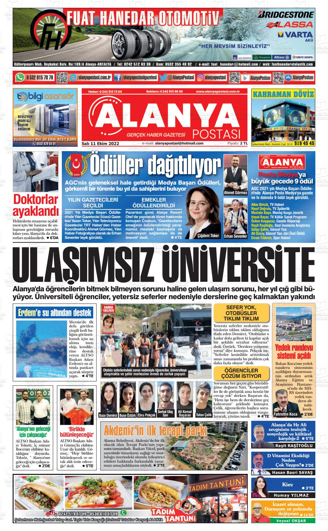 11 Ekim 2022 Alanya Postası Gazete Manşeti