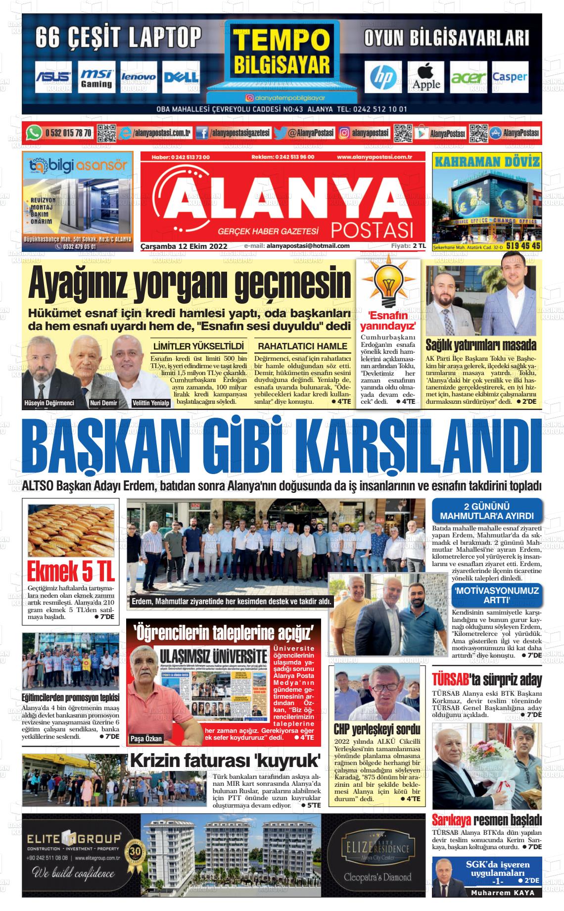 12 Ekim 2022 Alanya Postası Gazete Manşeti